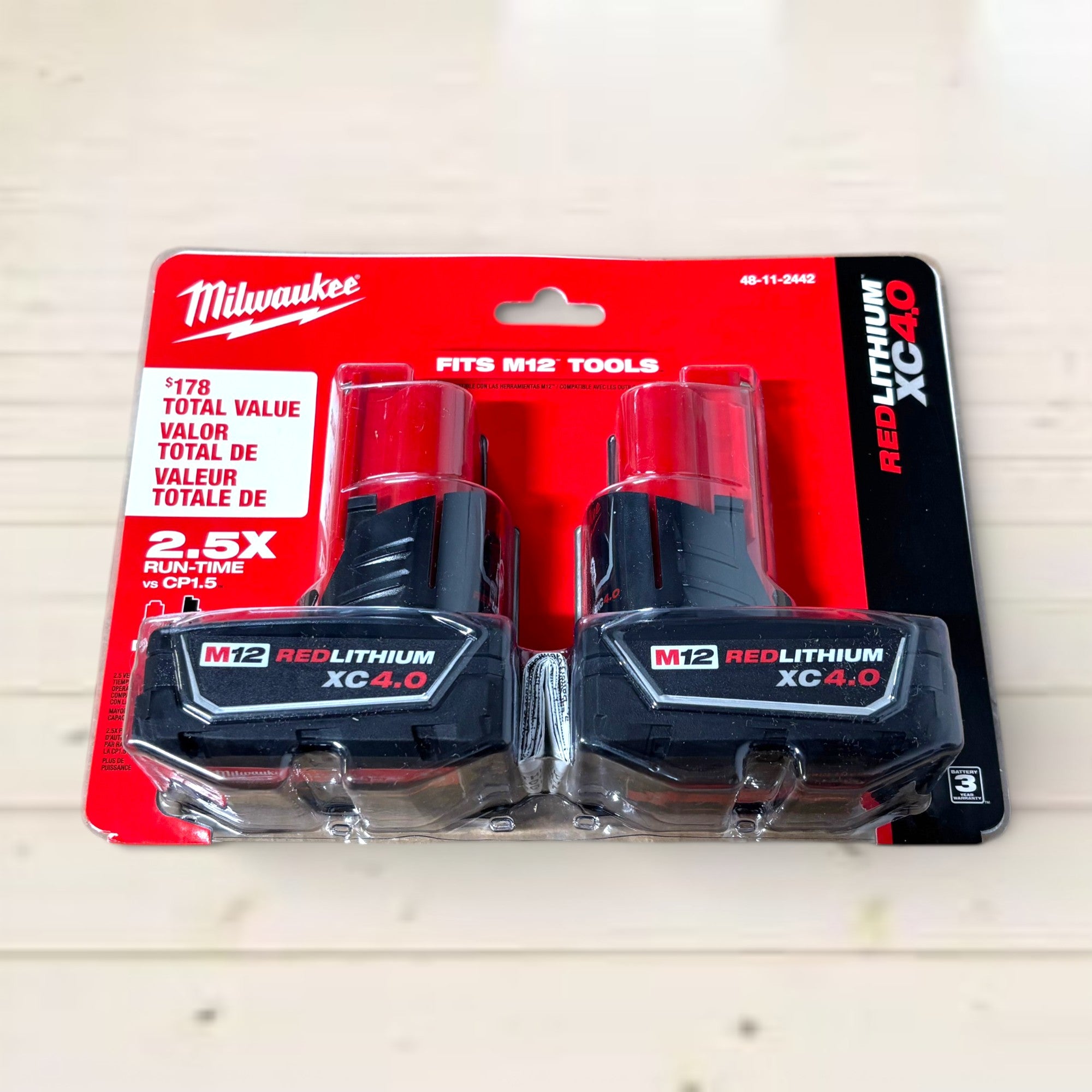 Milwaukee (48-11-2442) M12 12-Volt Lithium-Ion XC Extended Capacity 4.0 Ah Battery Pack (2-Pack)