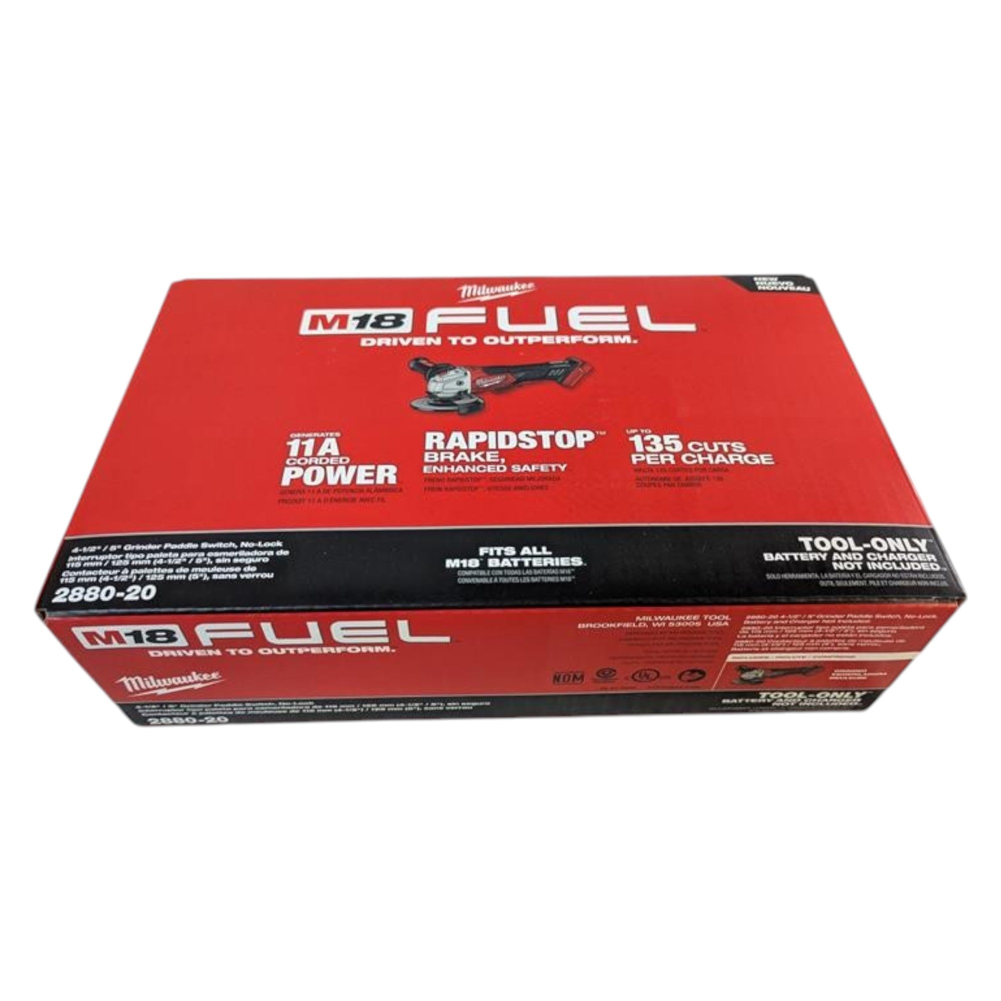 Milwaukee (2880-20) M18 FUEL 18V Lithium-Ion Brushless Cordless 4-1/2 in./5 in. Grinder w/Paddle Switch (Tool-Only)