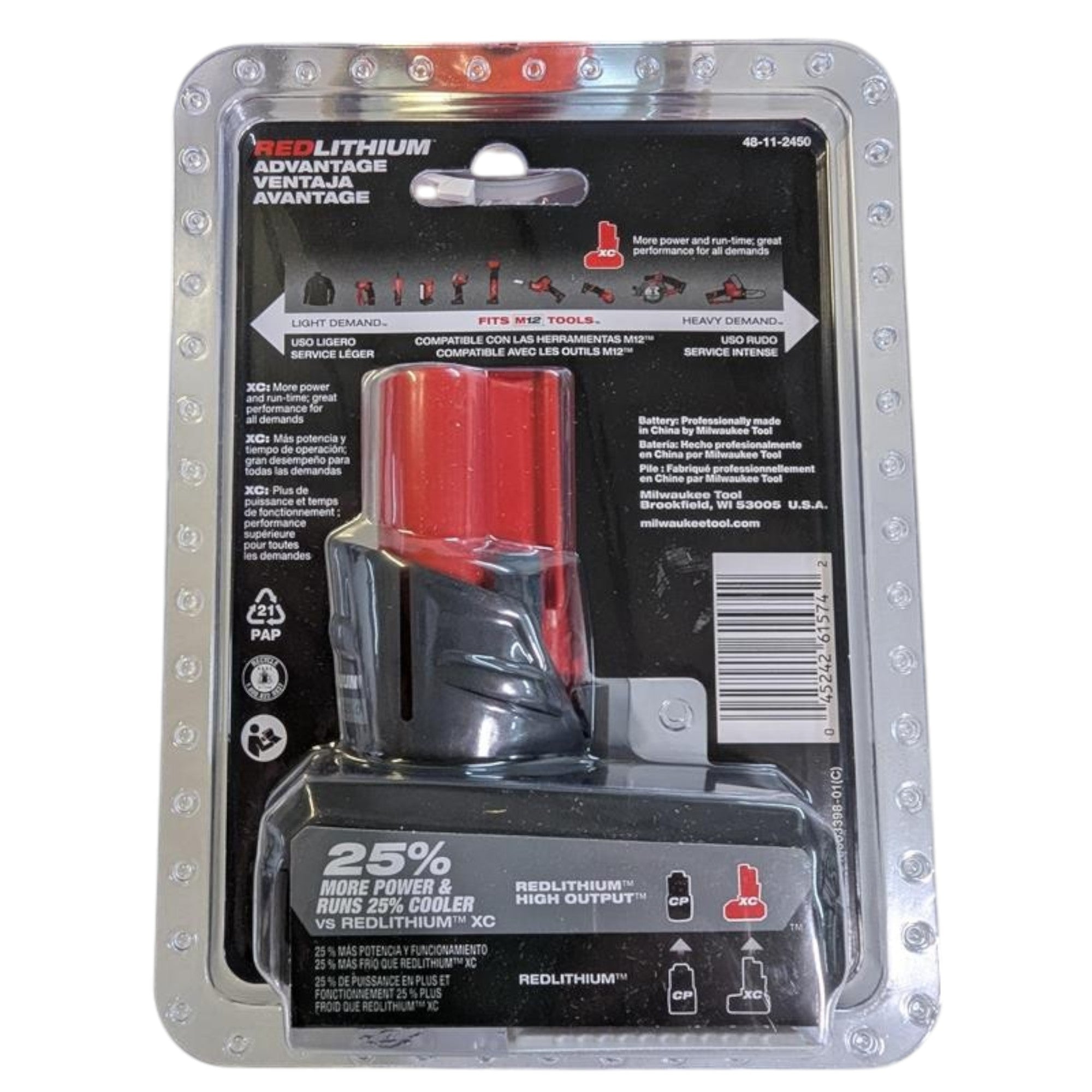 Milwaukee (48-11-2450) M12 12-Volt Lithium-Ion XC High Output 5.0 Ah Battery Pack