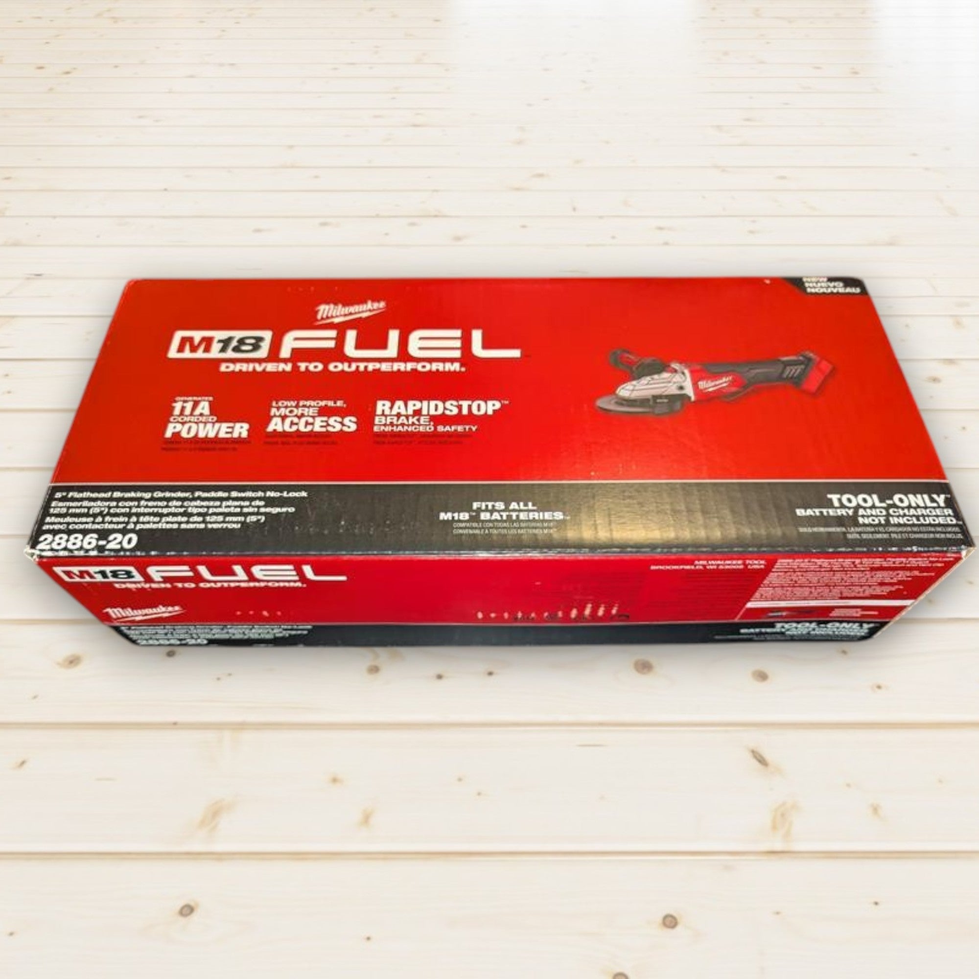 Milwaukee (2886-20) M18 FUEL 18V Lithium-Ion Brushless Cordless 5 in. Flathead Braking Grinder with Paddle Switch No-Lock (Tool-Only)