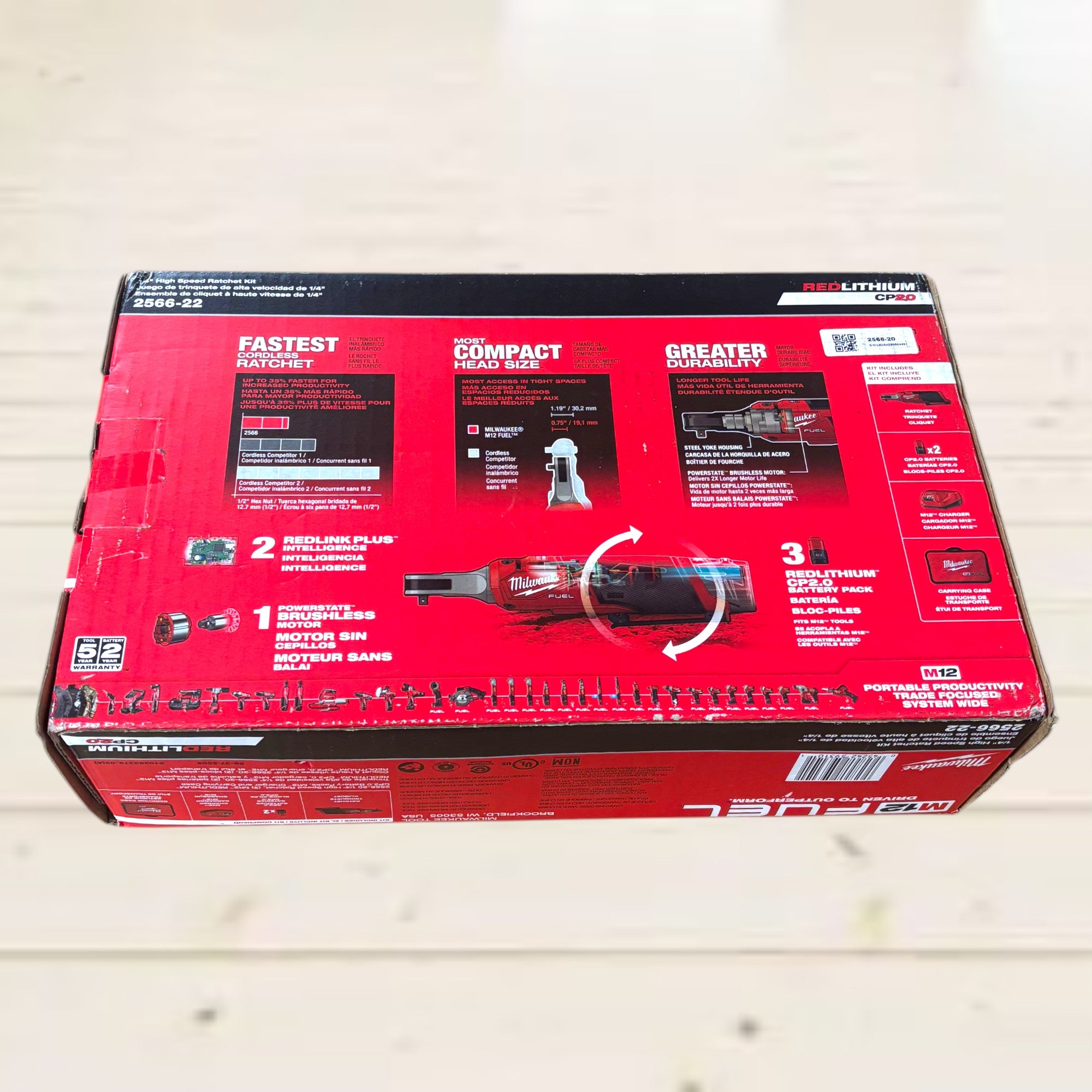 Milwaukee (2566-22) M12 FUEL 12V Lithium-Ion Brushless Cordless High Speed 1/4 in. Ratchet Kit w/(2) Batteries, Charger and Bag