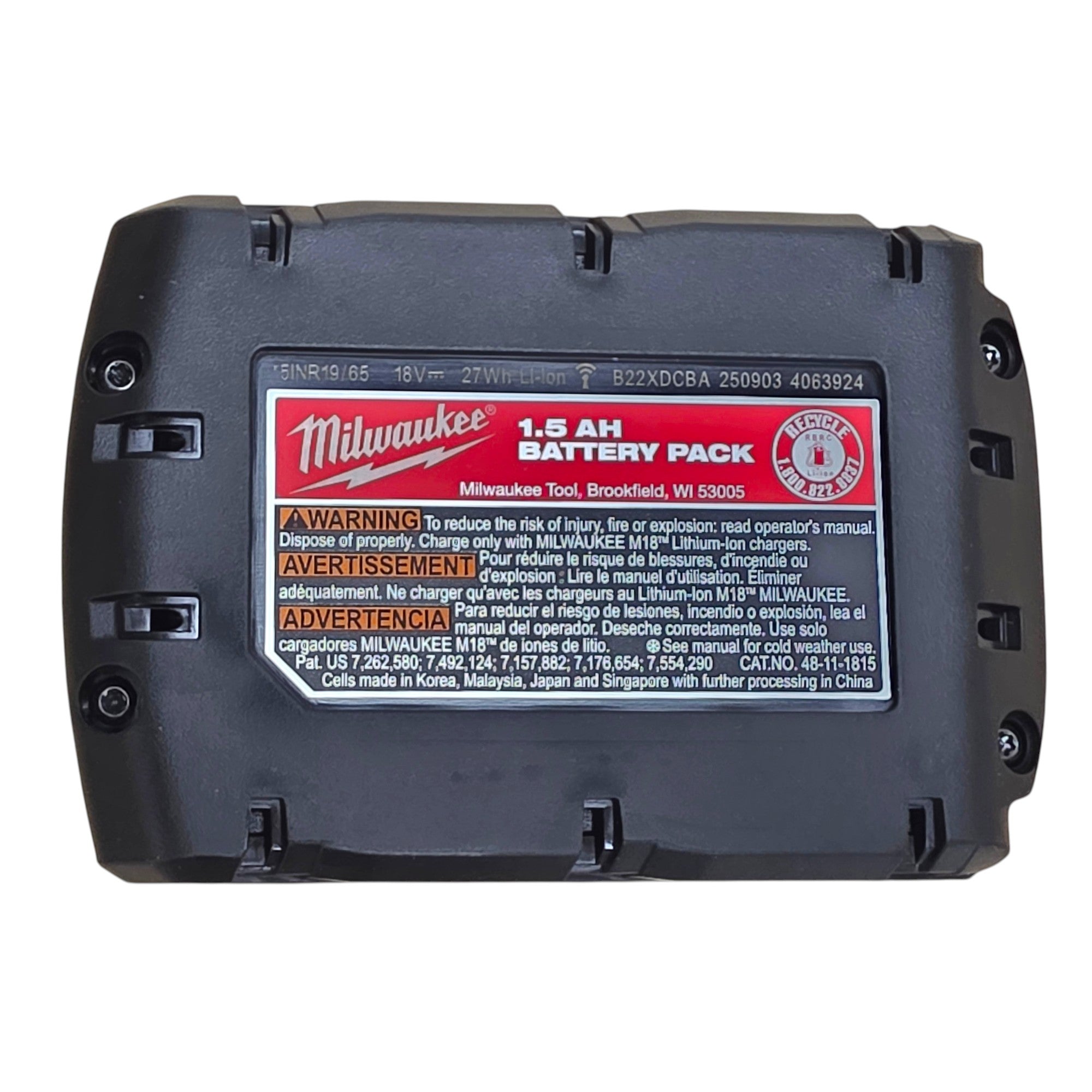 Milwaukee (48-11-1815) - M18 Redlithium 18V 1.5Ah Battery - genuine, brand new in secure, non-retail packaging