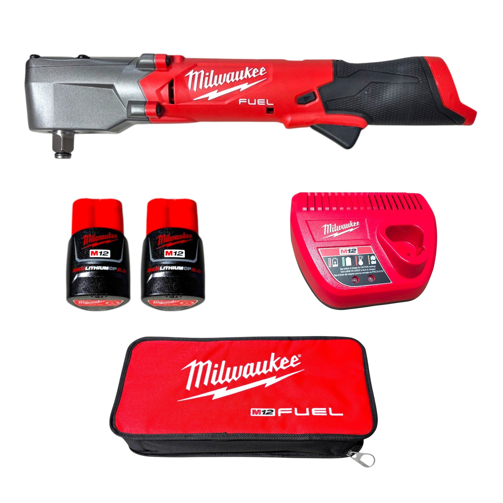 Milwaukee (2565-22) M12 FUEL 12V Lithium-Ion Brushless Cordless 1/2 in. Right Angle Impact Wrench Kit with Two 2.0 Ah Batteries