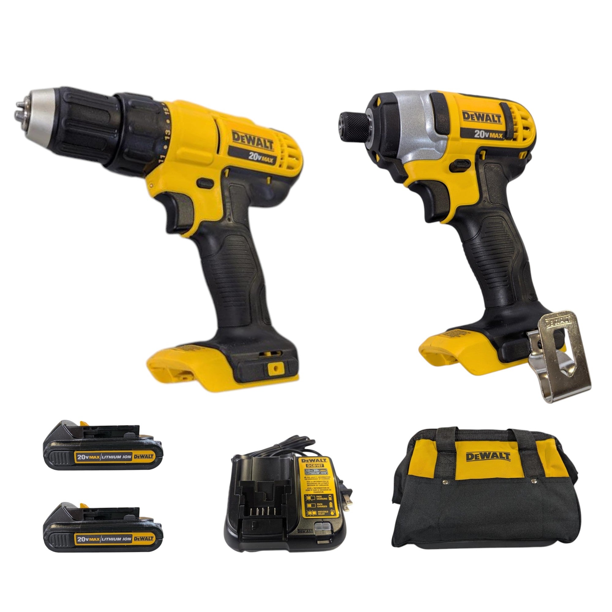 DEWALT (DCK240C2) 20V MAX Cordless Drill/Impact 2 Tool Combo Kit with (2) 20V 1.3Ah Batteries, Charger, and Bag