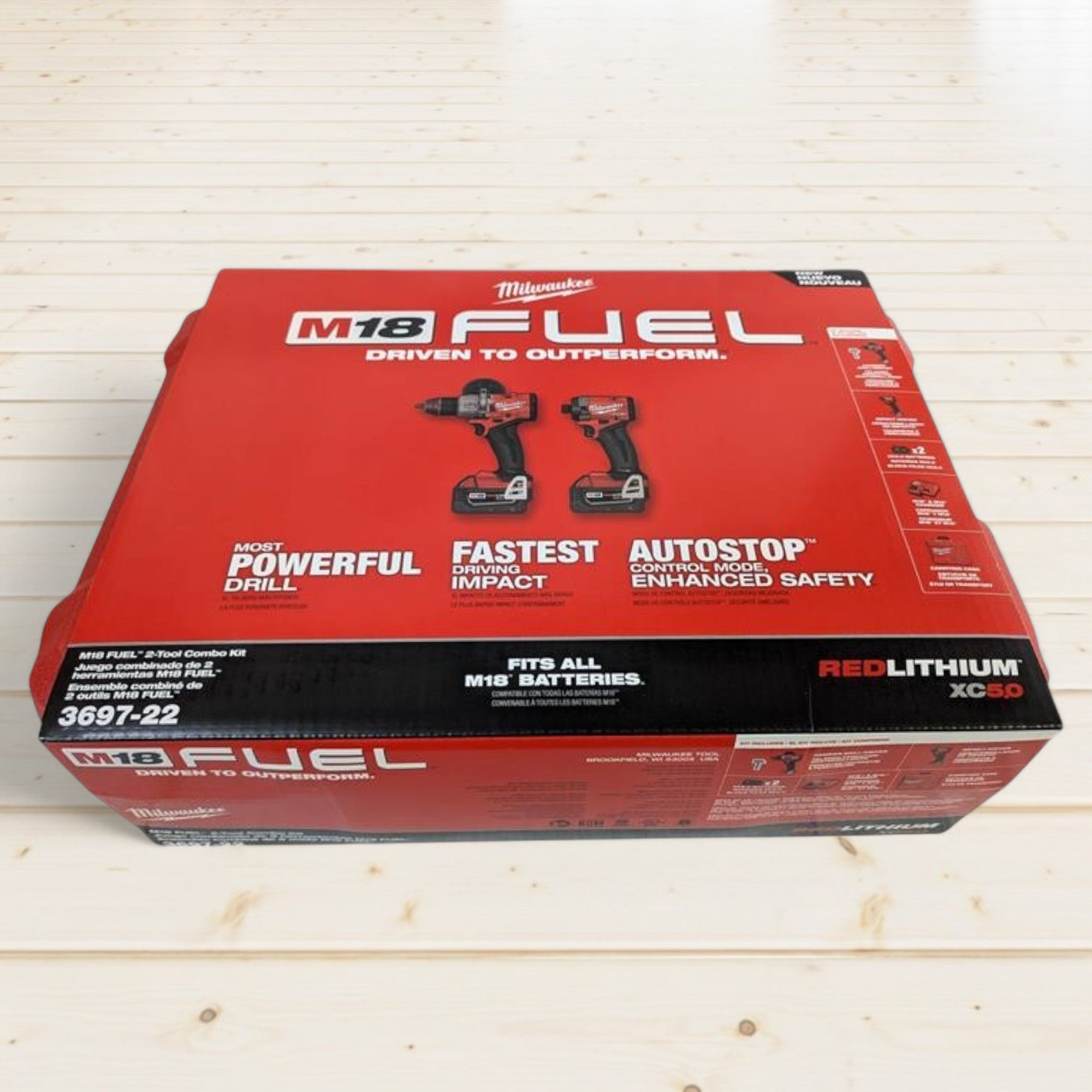 Milwaukee (3697-22) M18 FUEL 18V Lithium-Ion Brushless Cordless Hammer Drill and Impact Driver Combo Kit (2-Tool) with 2 Batteries