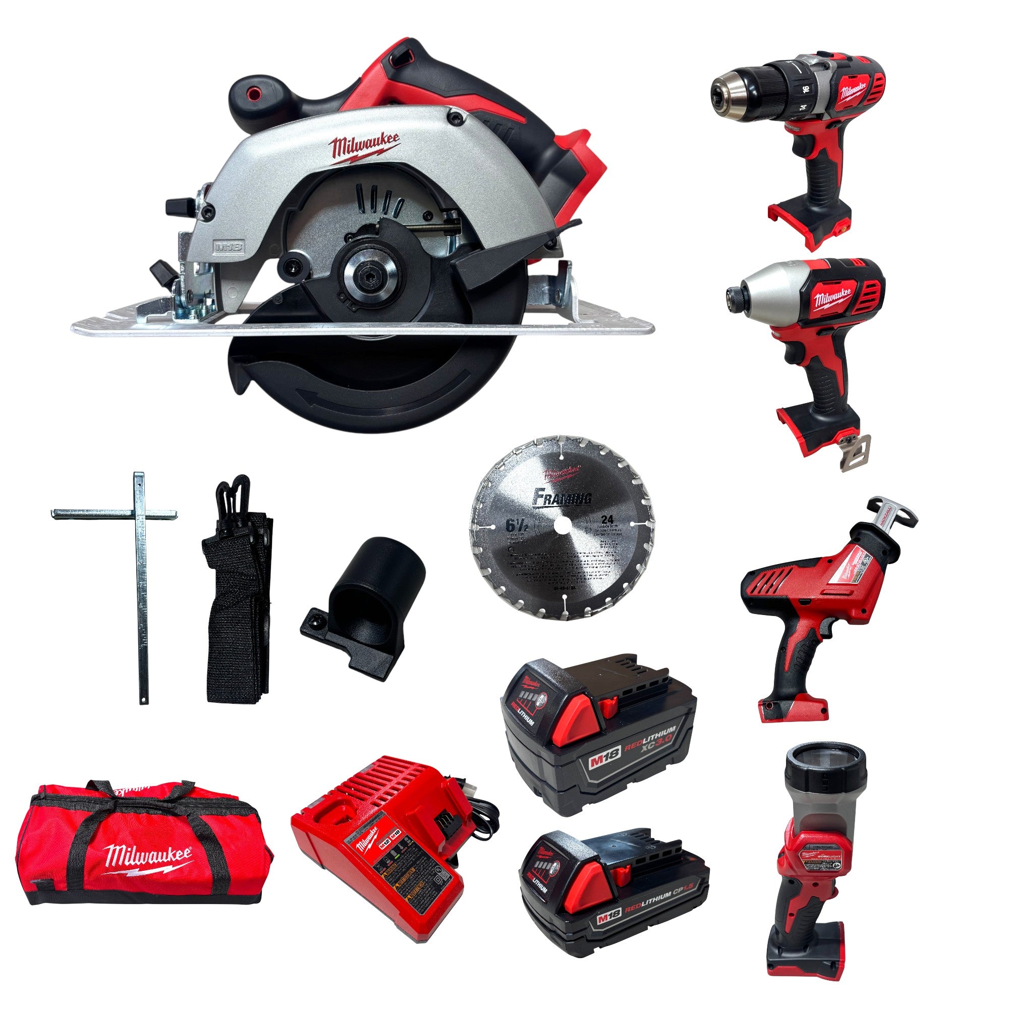 Milwaukee (2695-25CX) M18 18V Lithium-Ion Cordless Combo Kit (5-Tool) with (1) 3.0Ah and (1) 1.5Ah Battery, (1) Charger, (1) Tool Bag