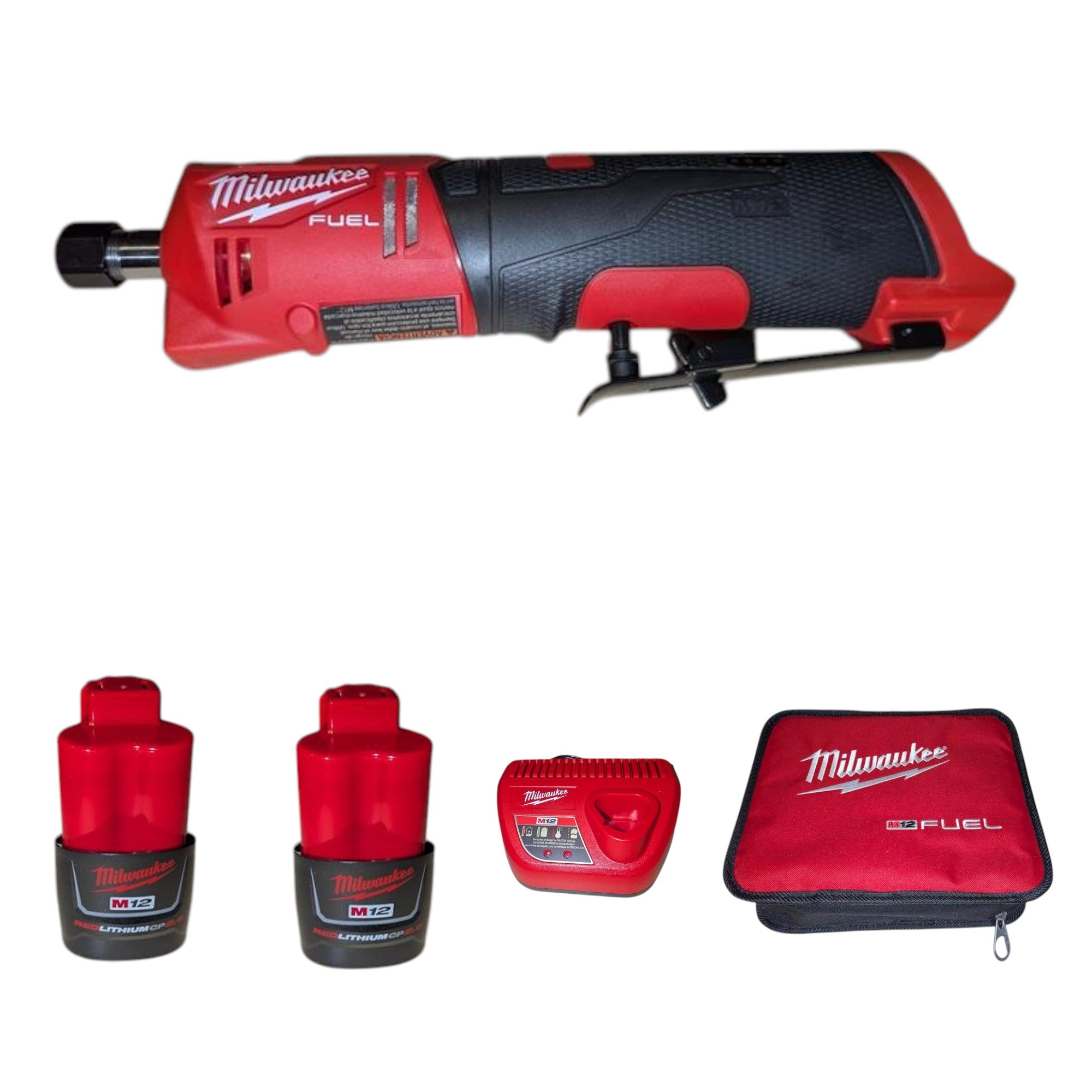 Milwaukee (2486-22) M12 FUEL 12V Lithium-Ion Brushless Cordless 1/4 in. Straight Die Grinder Kit with Two 2.0 Ah Batteries