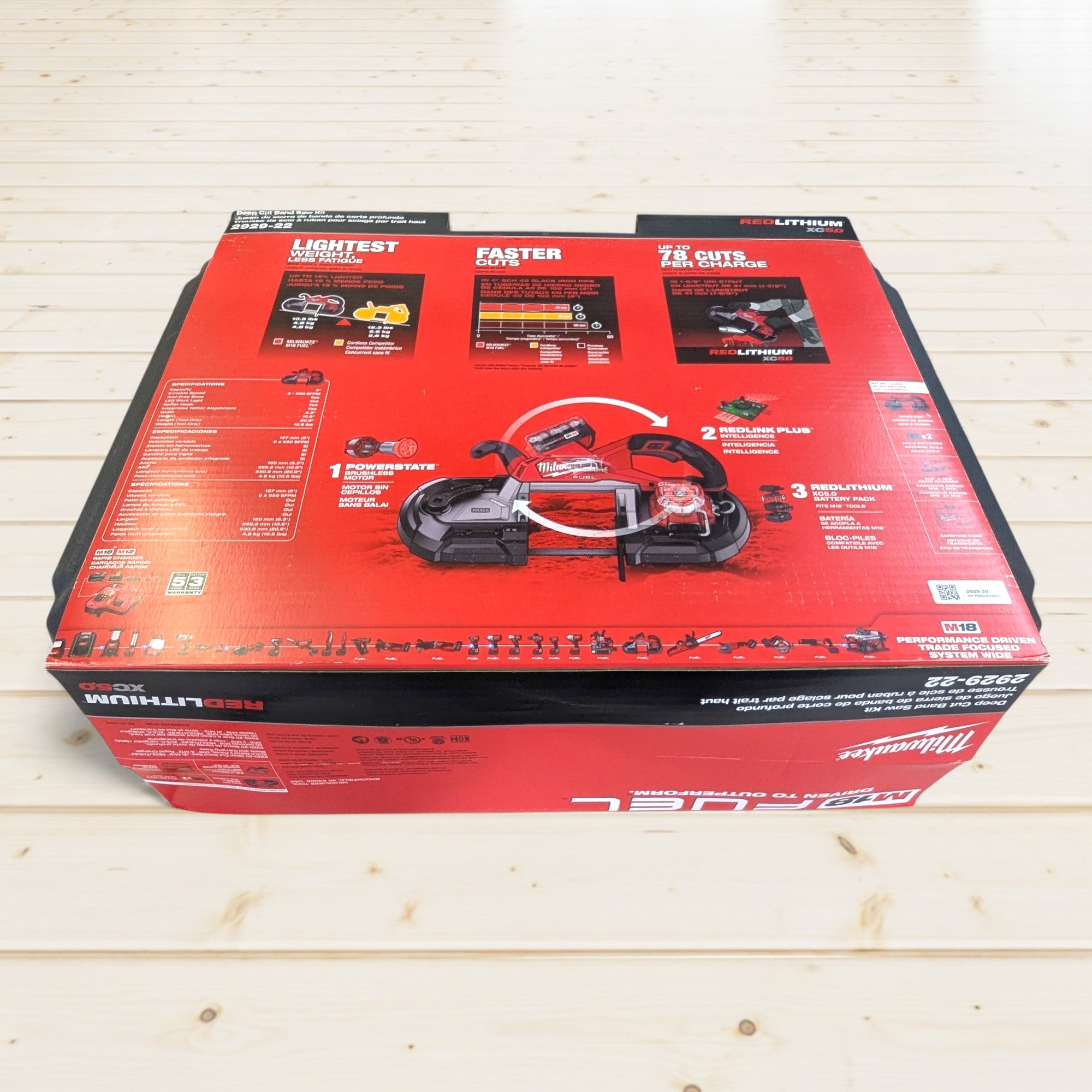 Milwaukee (2929-22) M18 FUEL 18V Lithium-Ion Brushless Cordless Deep Cut Band Saw with (2) M18 REDLITHIUM XC5.0 Battery and Rapid Charger