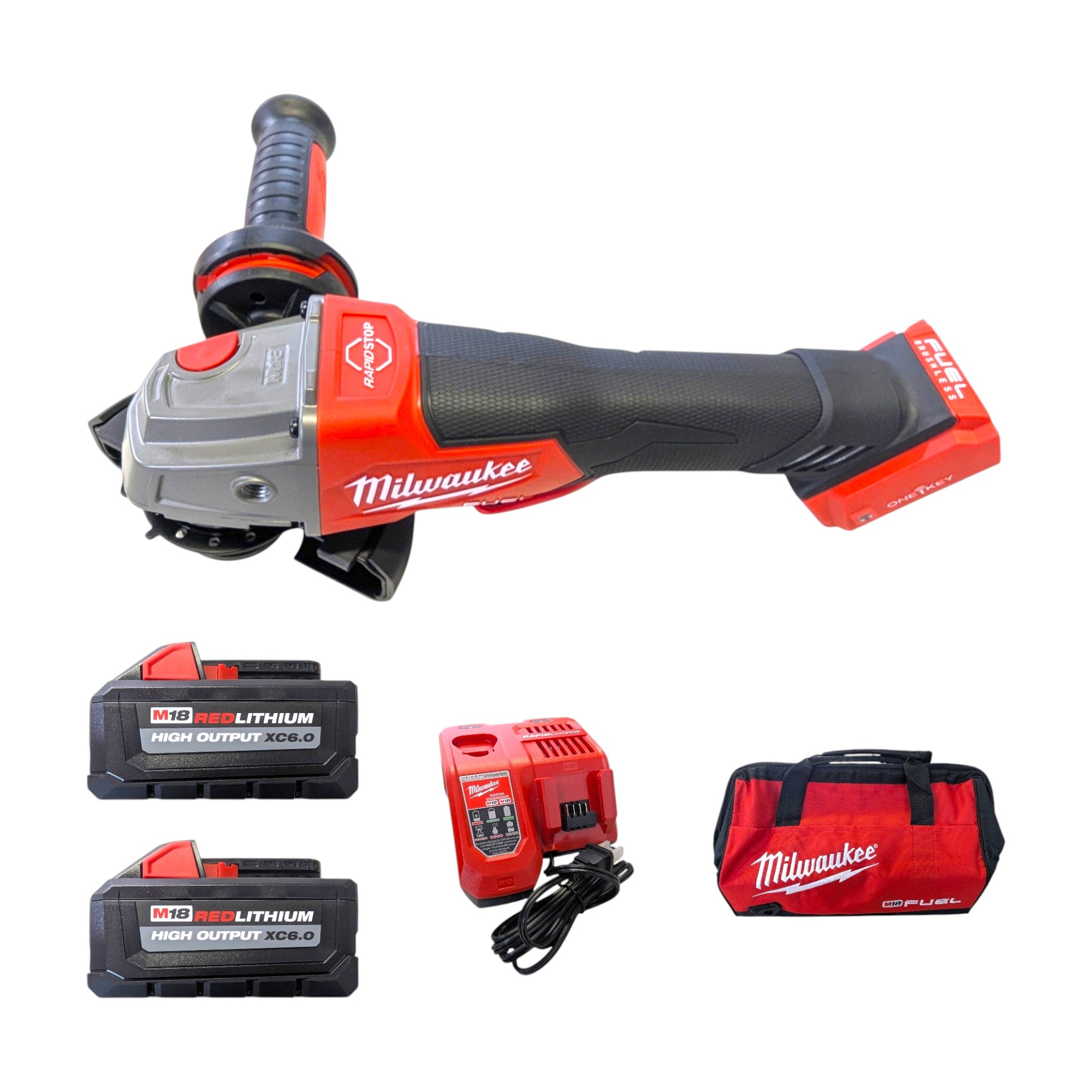 Milwaukee (2882-22) M18 FUEL 18V Lithium-Ion Brushless Cordless 4-1/2 in./5 in. Braking Grinder Kit w/Paddle Switch & (2)6.0 Batteries