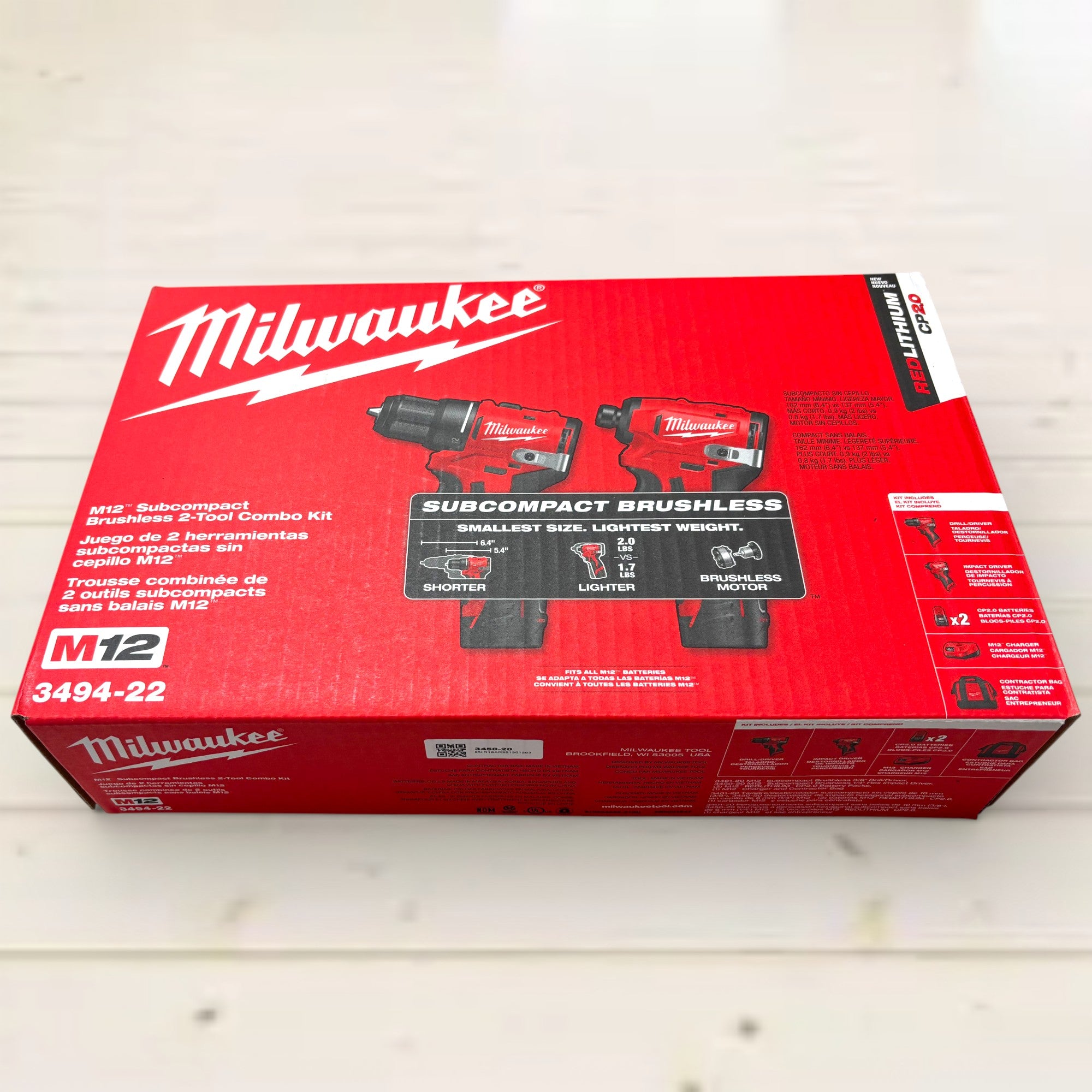 Milwaukee (3494-22) M12 12-Volt Lithium-Ion Brushless Cordless Subcompact Drill and Impact Driver Combo Kit w/2 Batteries and Bag (2-Tool)