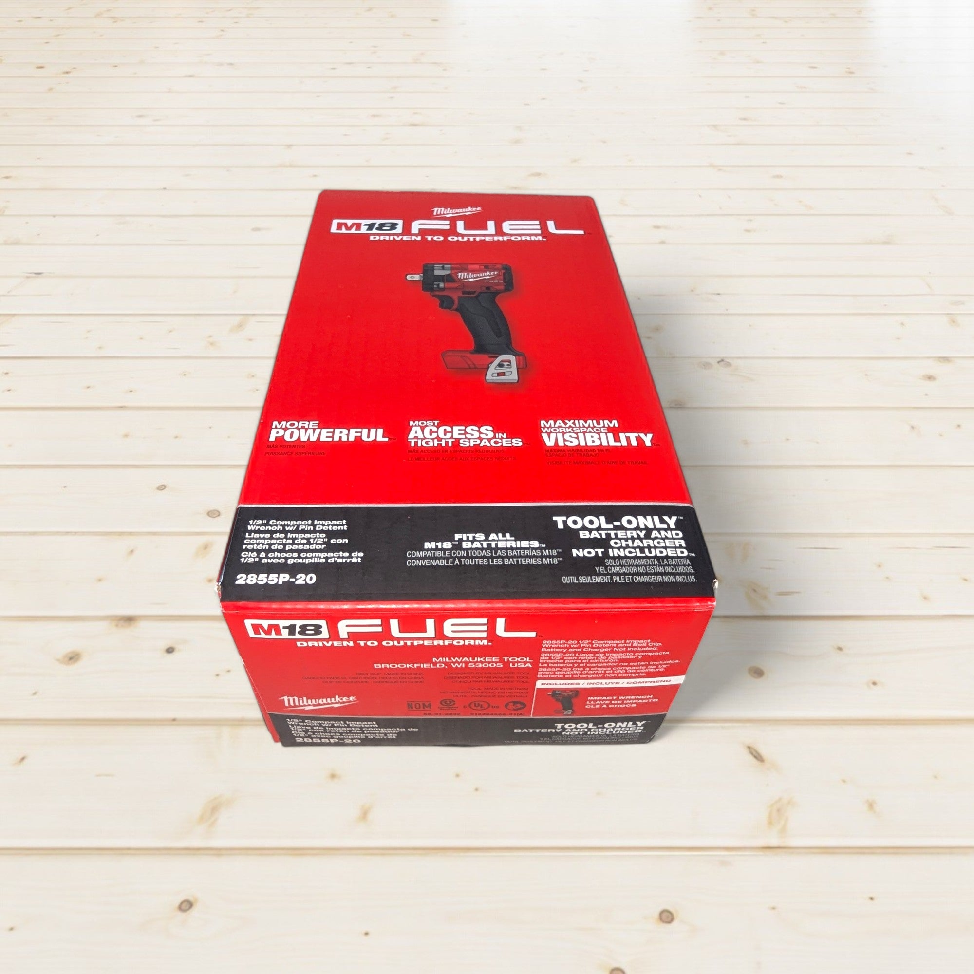 Milwaukee (2855P-20) M18 FUEL GEN-3 18V Lithium-Ion Brushless Cordless 1/2 in. Compact Impact Wrench with Pin Detent (Tool-Only)