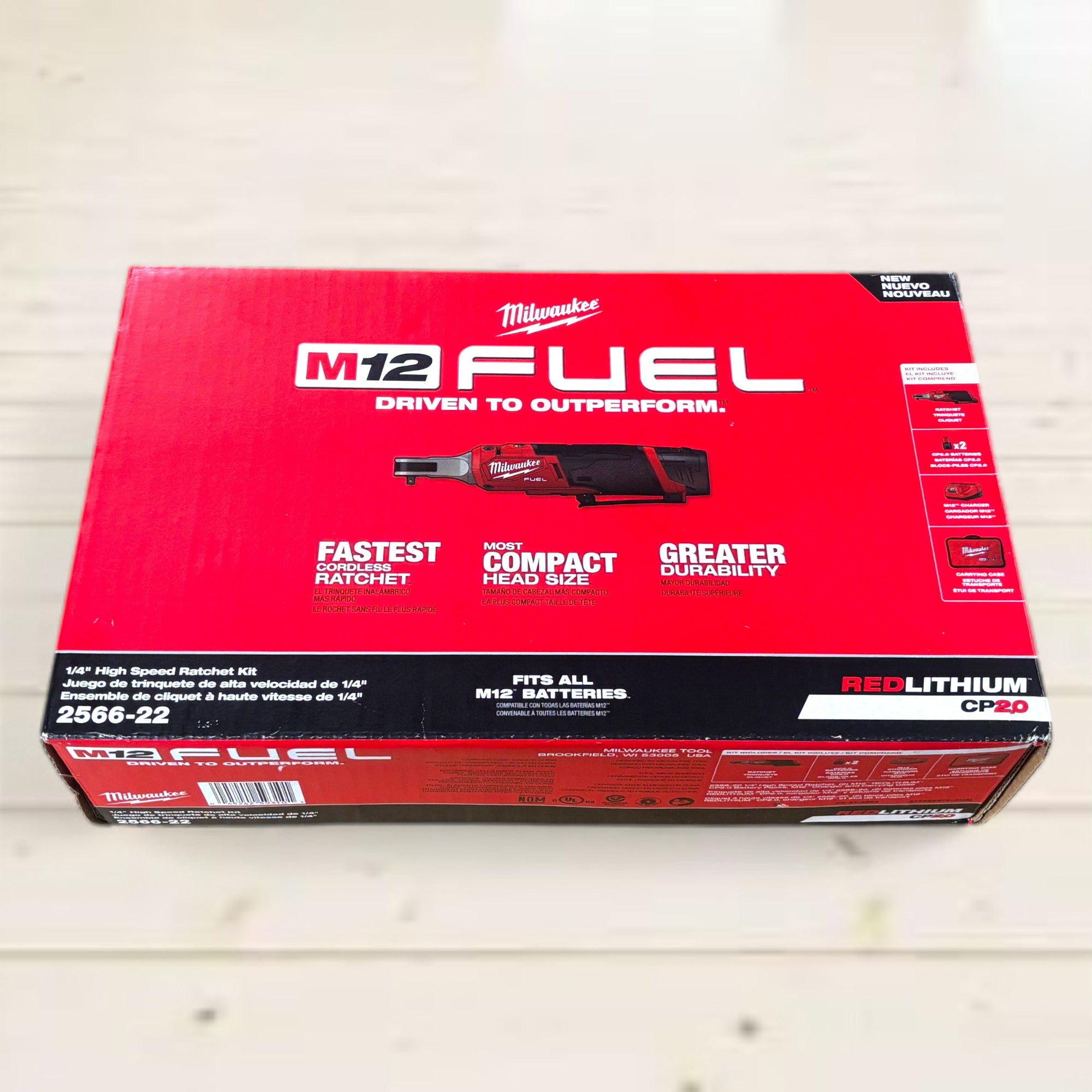 Milwaukee (2566-22) M12 FUEL 12V Lithium-Ion Brushless Cordless High Speed 1/4 in. Ratchet Kit w/(2) Batteries, Charger and Bag