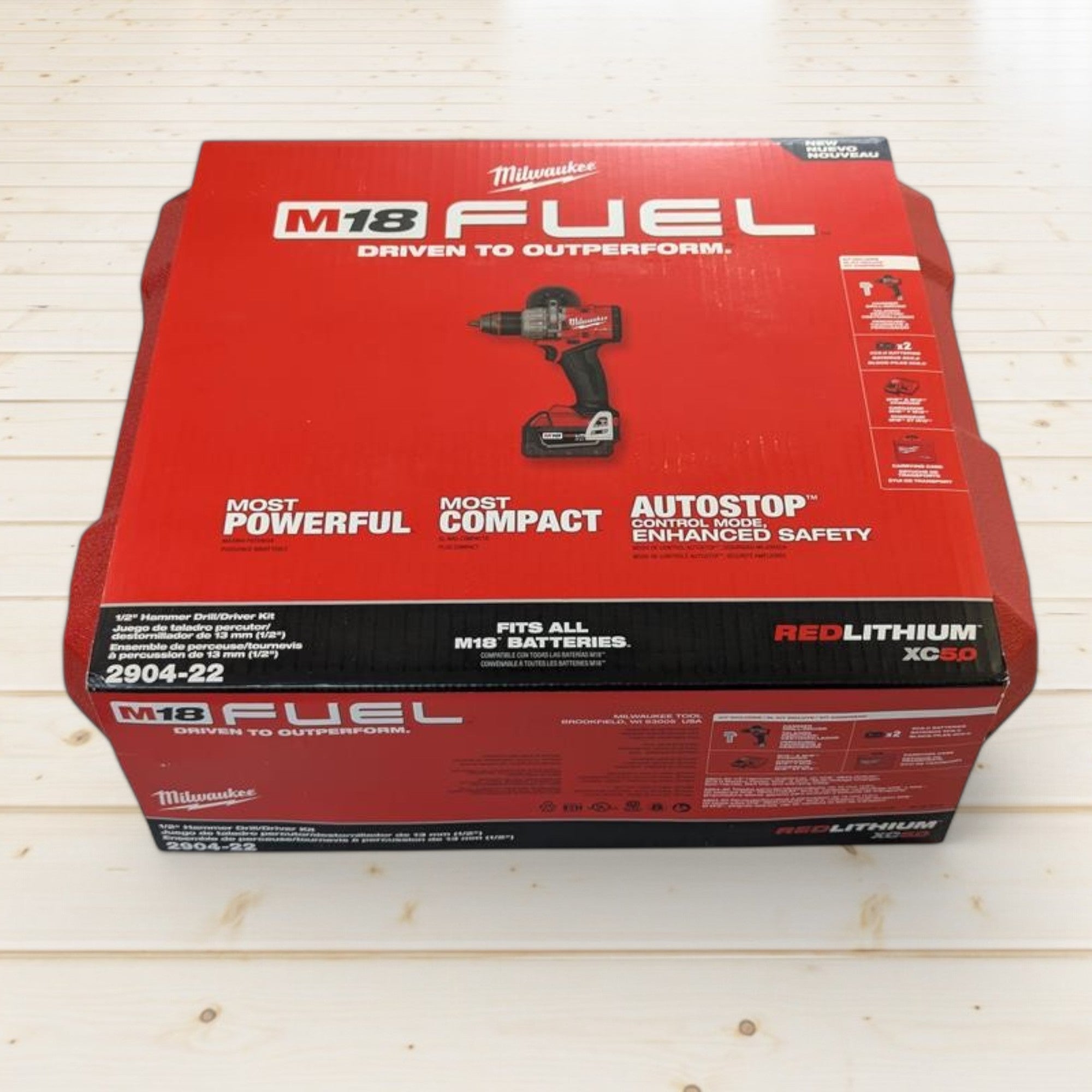 Milwaukee (2904-22) M18 FUEL 18V Lithium-Ion Brushless Cordless 1/2 in. Hammer Drill Driver Kit with Two 5.0 Ah Batteries and Hard Case