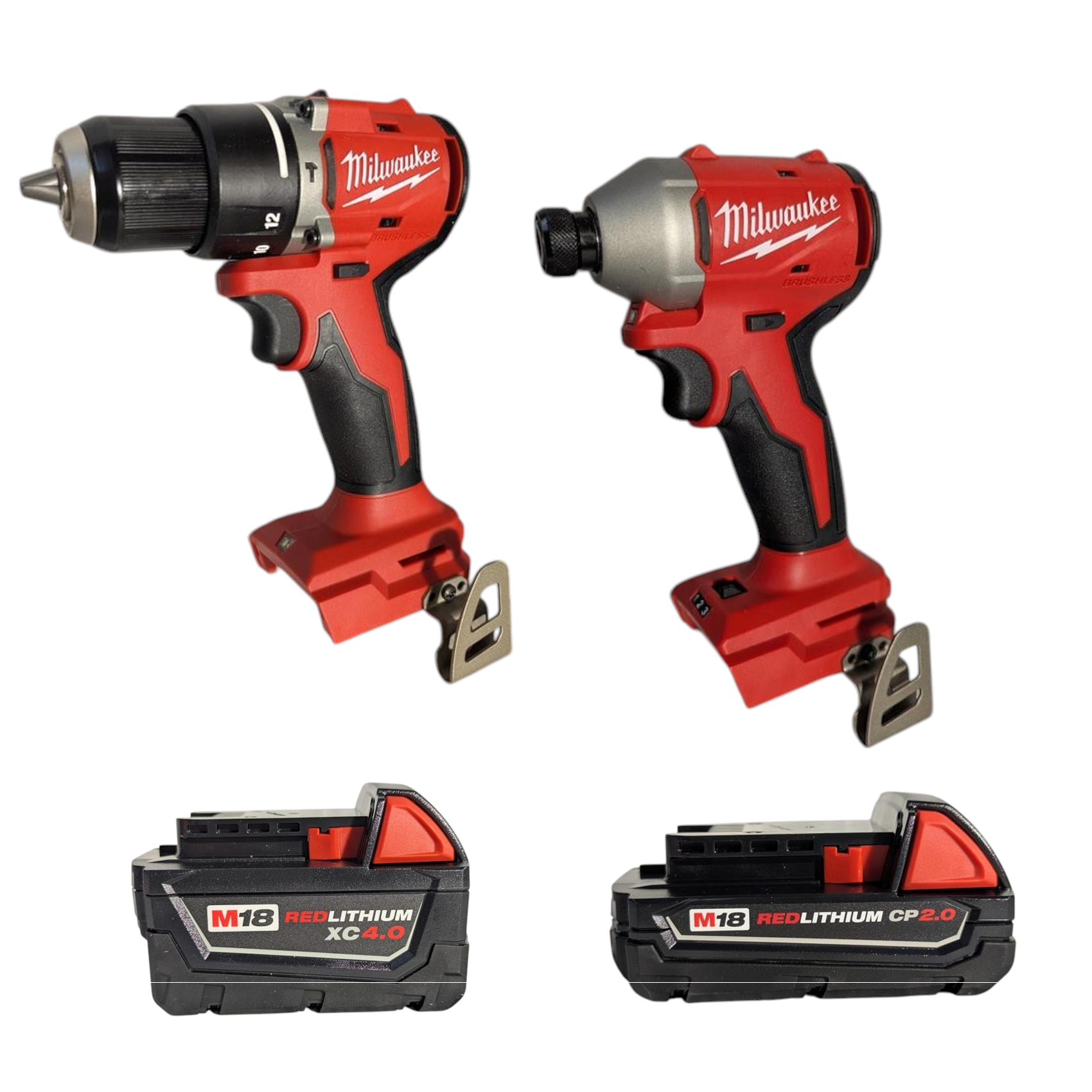 Milwaukee (3693-22CX) M18 18-Volt Lithium-Ion Brushless Cordless Compact Hammer Drill/Impact Combo Kit (2-Tool) with (2) Batteries, Bag