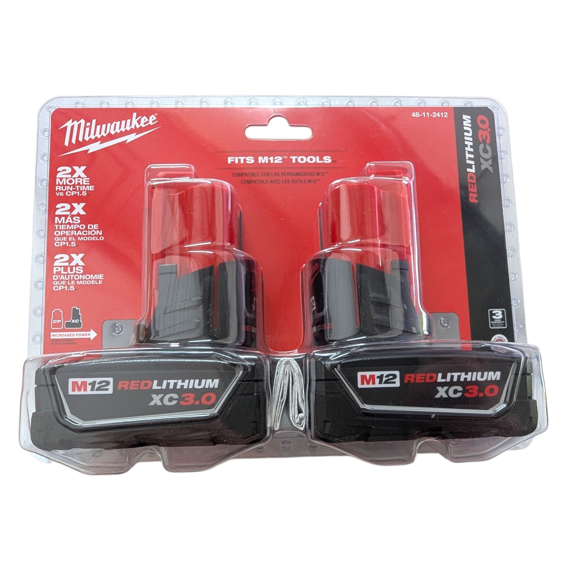 Milwaukee (48-11-2412) M12 12-Volt Lithium-Ion XC Extended Capacity 3.0 Ah Battery Pack (2-Pack)