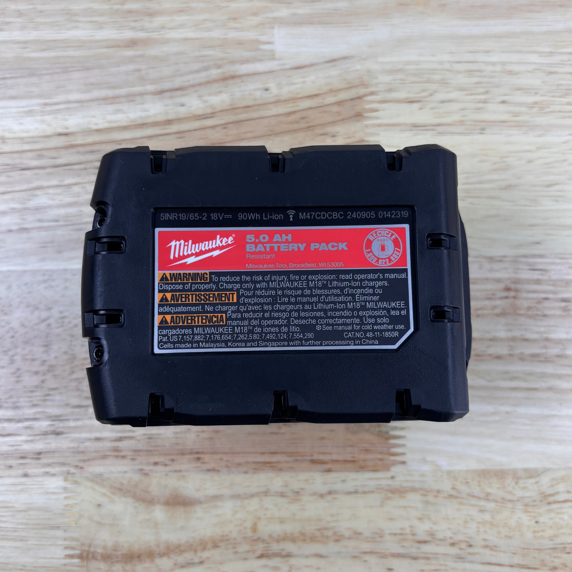 Milwaukee (48-11-1850R) M18 18-Volt 5.0 Ah Lithium-Ion XC Extended Capacity Resistant Battery Pack - genuine, brand new in secure, non-retail packaging