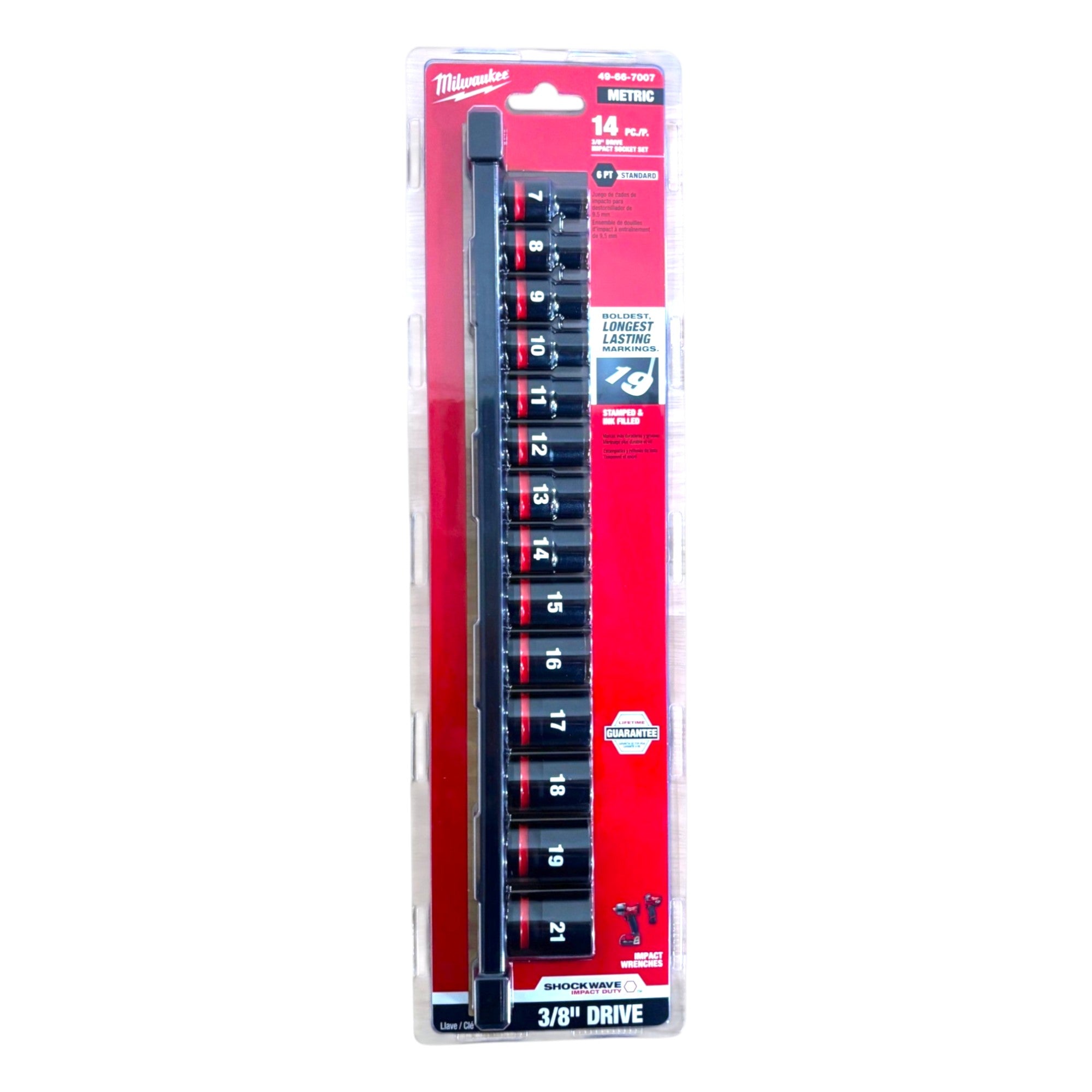 Milwaukee (49-66-7007) SHOCKWAVE 3/8 in. Drive Metric 6 Point Impact Socket Set (14-Piece)