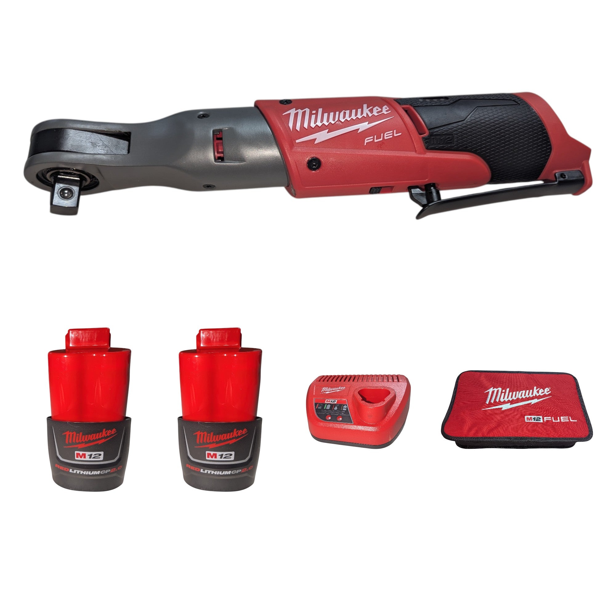 Milwaukee (2558-22) M12 FUEL 12V Lithium-Ion Brushless Cordless 1/2 in. Ratchet Kit W/ (2) 2.0Ah Batteries, Charger & Tool Bag
