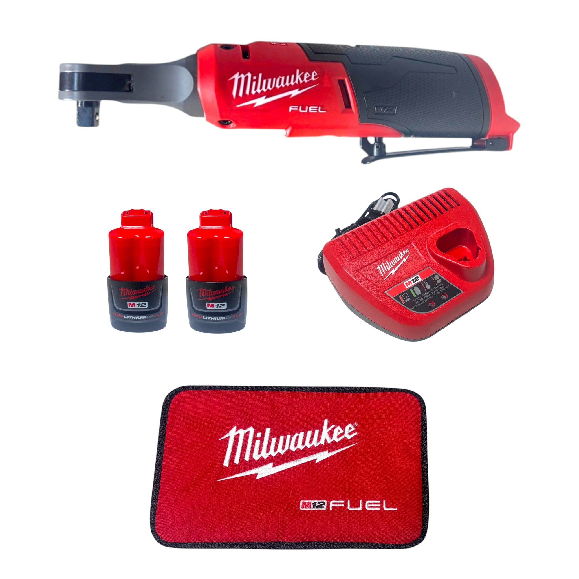 Milwaukee (2567-22) M12 FUEL 12V Lithium-Ion Brushless Cordless High Speed 3/8 in. Ratchet Kit w/(2) Batteries, Charger and Bag