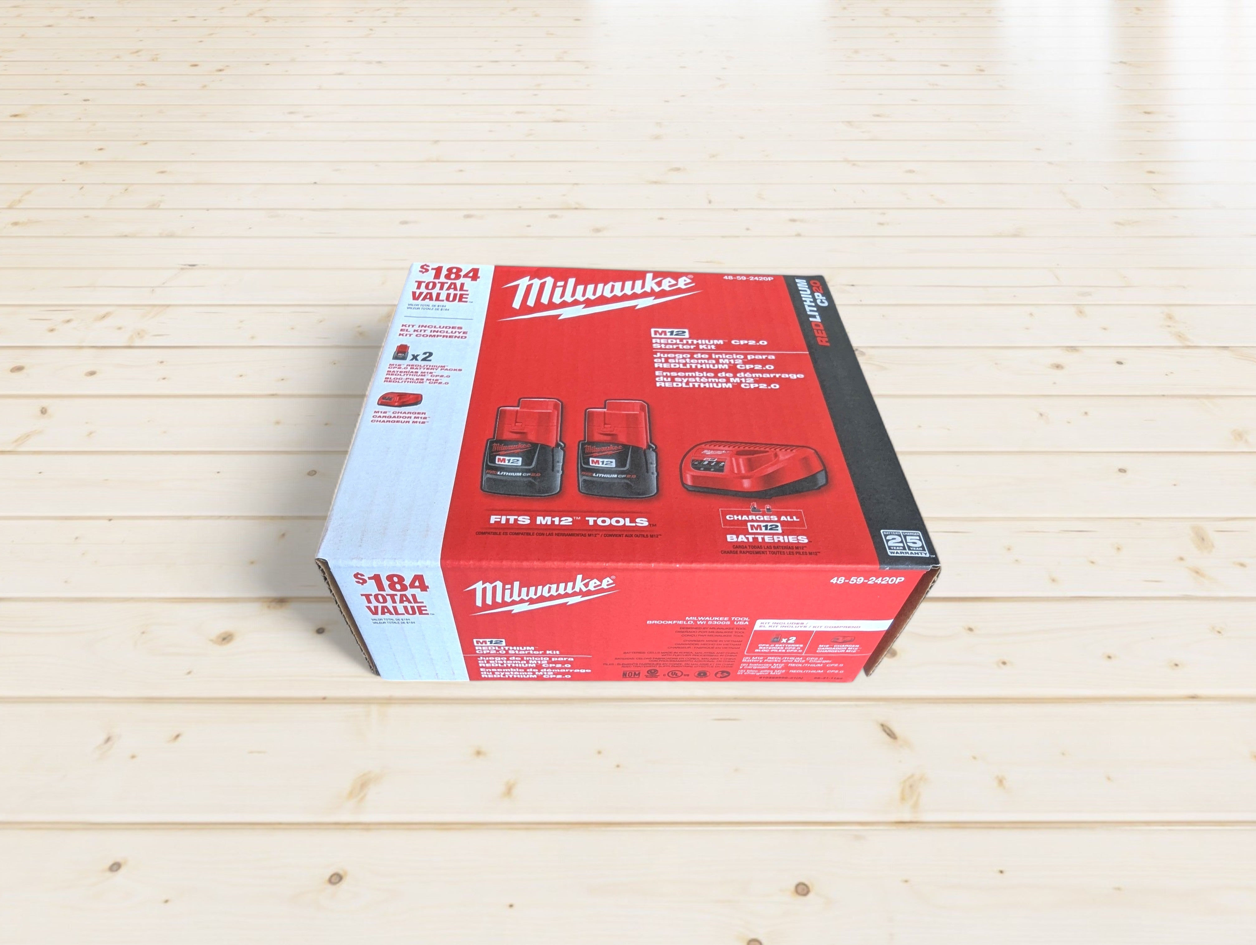Milwaukee (48-59-2420P) M12 12V Lithium-Ion Compact 2.0 Ah Battery Pack (2-Pack) Starter Kit with Charger