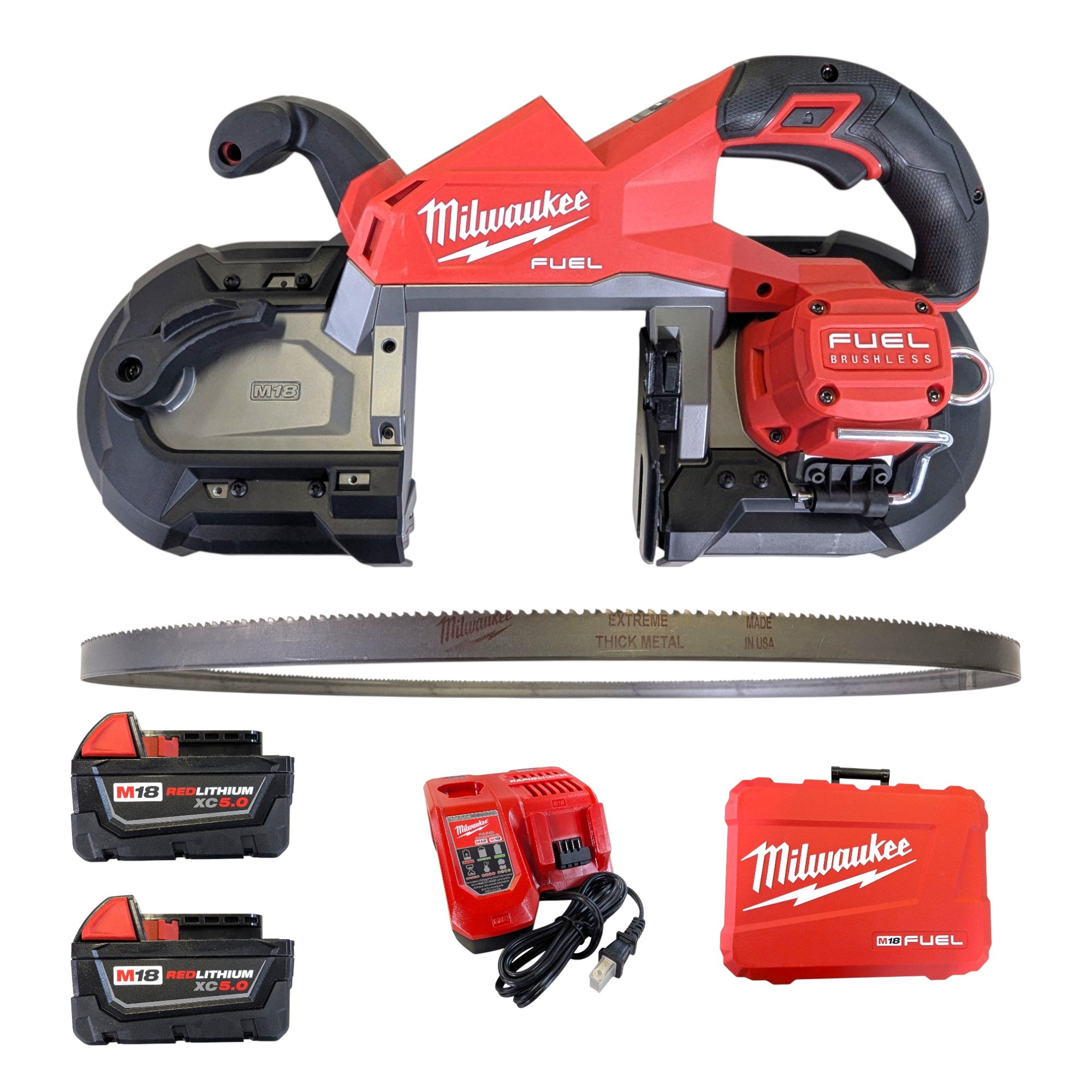 Milwaukee (2929-22) M18 FUEL 18V Lithium-Ion Brushless Cordless Deep Cut Band Saw with (2) M18 REDLITHIUM XC5.0 Battery and Rapid Charger