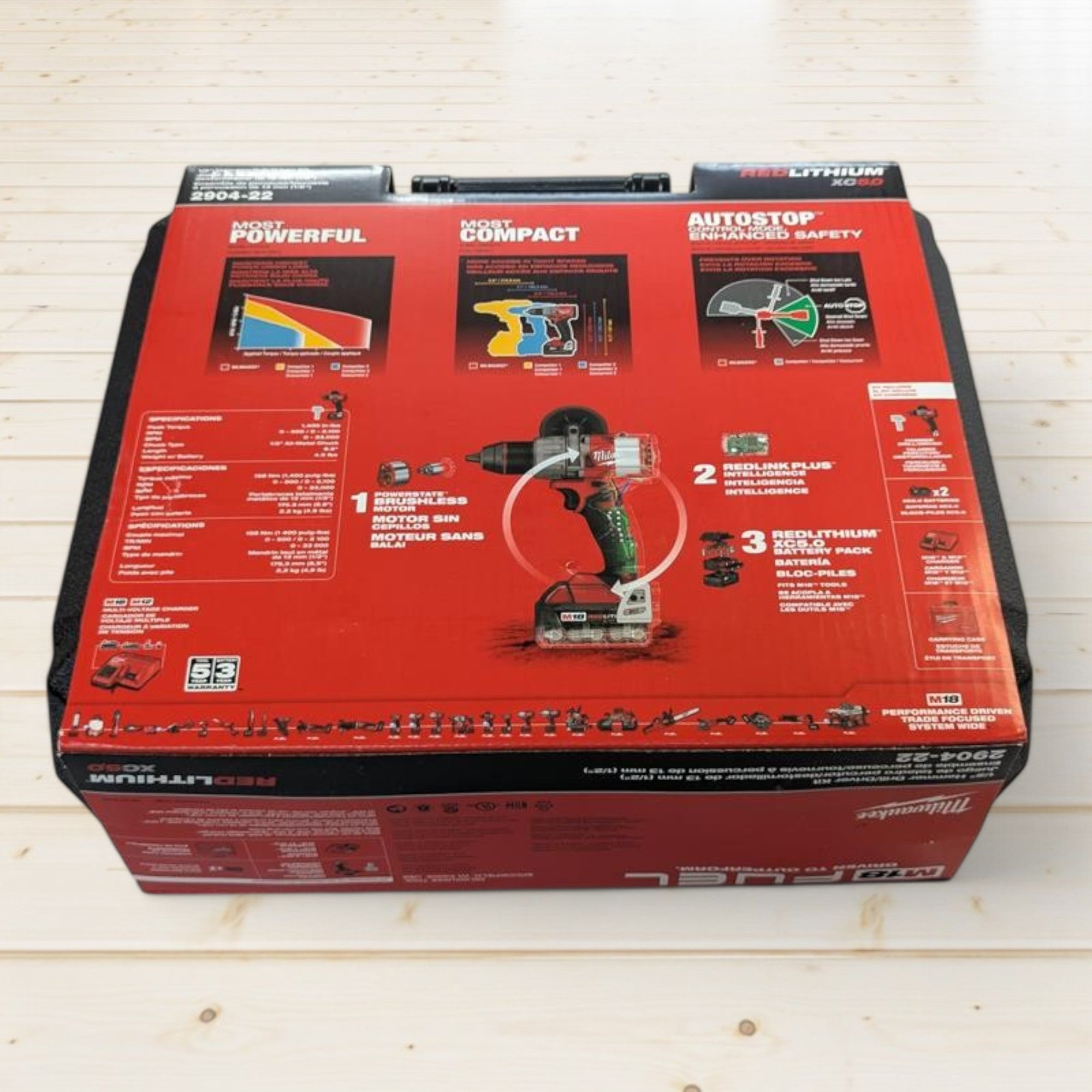 Milwaukee (2904-22) M18 FUEL 18V Lithium-Ion Brushless Cordless 1/2 in. Hammer Drill Driver Kit with Two 5.0 Ah Batteries and Hard Case