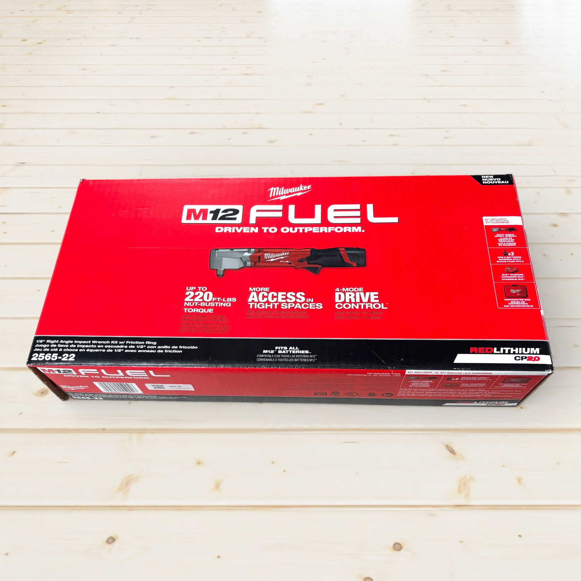 Milwaukee (2565-22) M12 FUEL 12V Lithium-Ion Brushless Cordless 1/2 in. Right Angle Impact Wrench Kit with Two 2.0 Ah Batteries