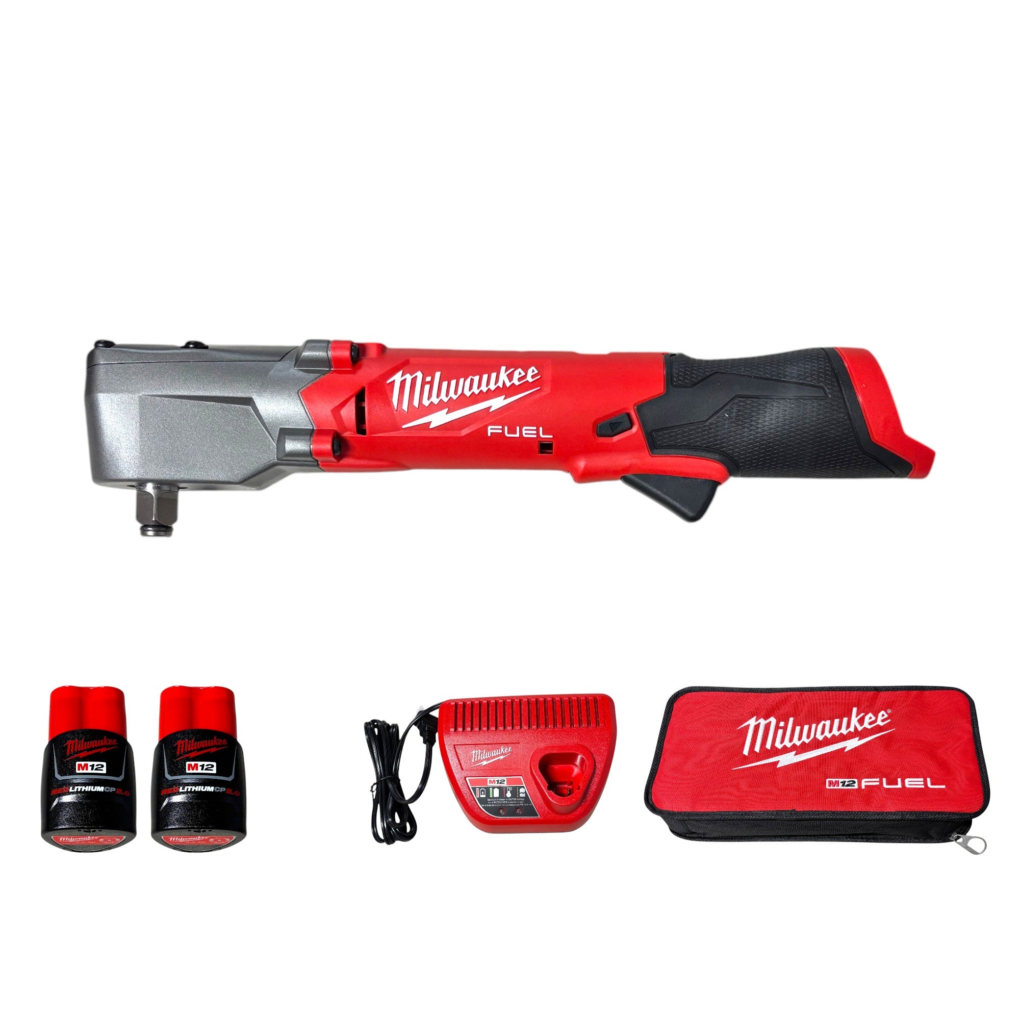 Milwaukee (2565-22) M12 FUEL 12V Lithium-Ion Brushless Cordless 1/2 in. Right Angle Impact Wrench Kit with Two 2.0 Ah Batteries