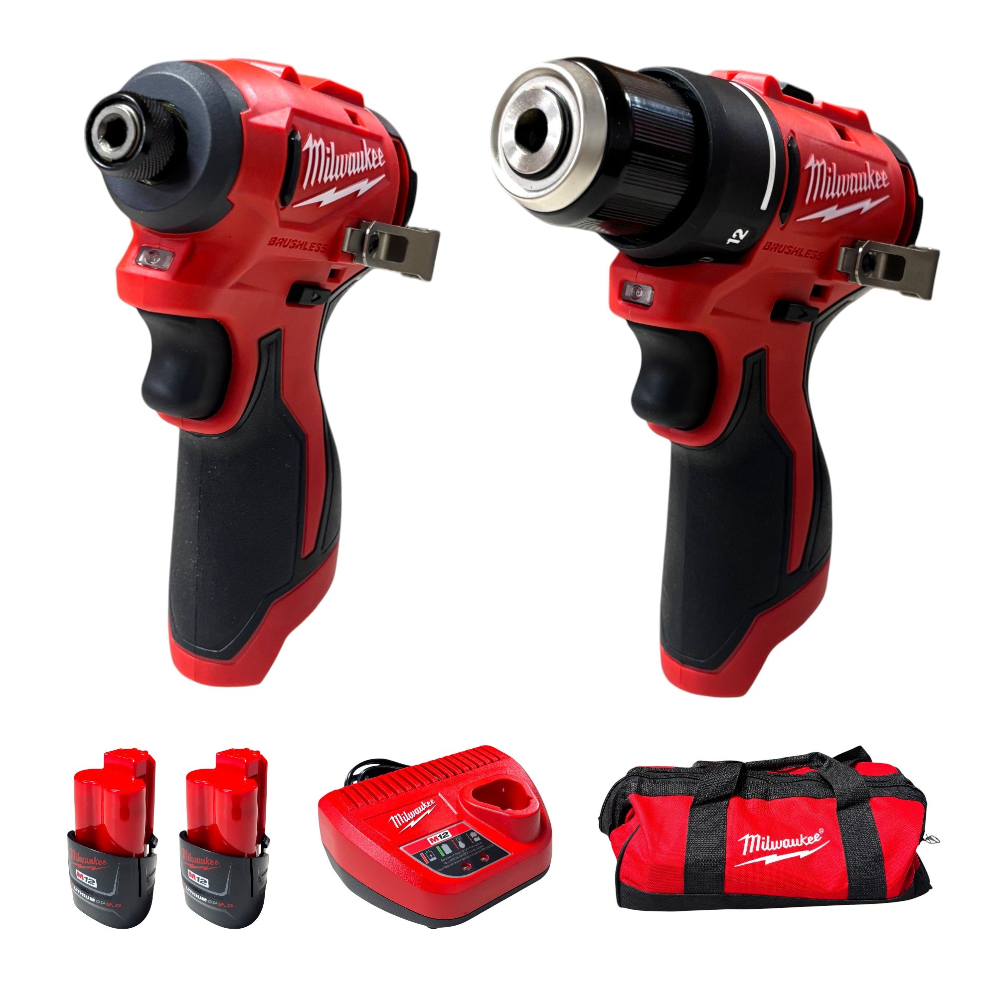 Milwaukee (3494-22) M12 12-Volt Lithium-Ion Brushless Cordless Subcompact Drill and Impact Driver Combo Kit w/2 Batteries and Bag (2-Tool)