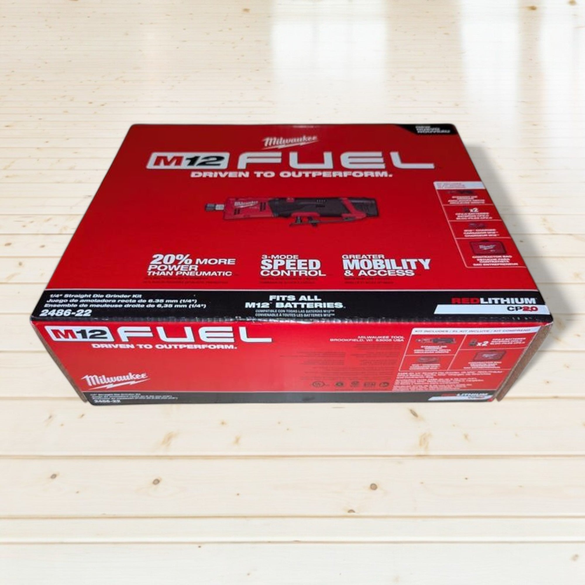 Milwaukee (2486-22) M12 FUEL 12V Lithium-Ion Brushless Cordless 1/4 in. Straight Die Grinder Kit with Two 2.0 Ah Batteries