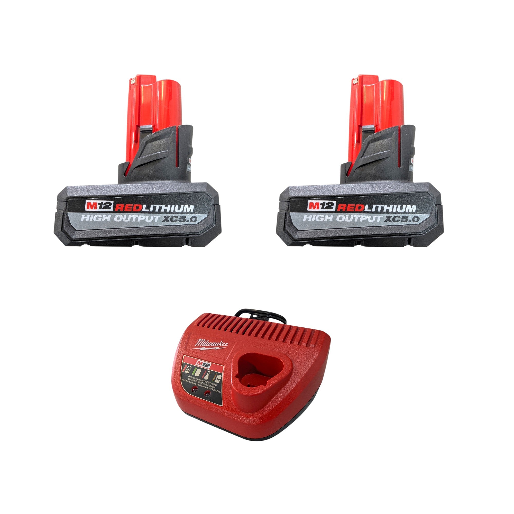 Milwaukee (48-59-2450P) M12 12V Lithium-Ion XC High Output 5.0 Ah Battery Pack (2-Pack) Starter Kit with Charger