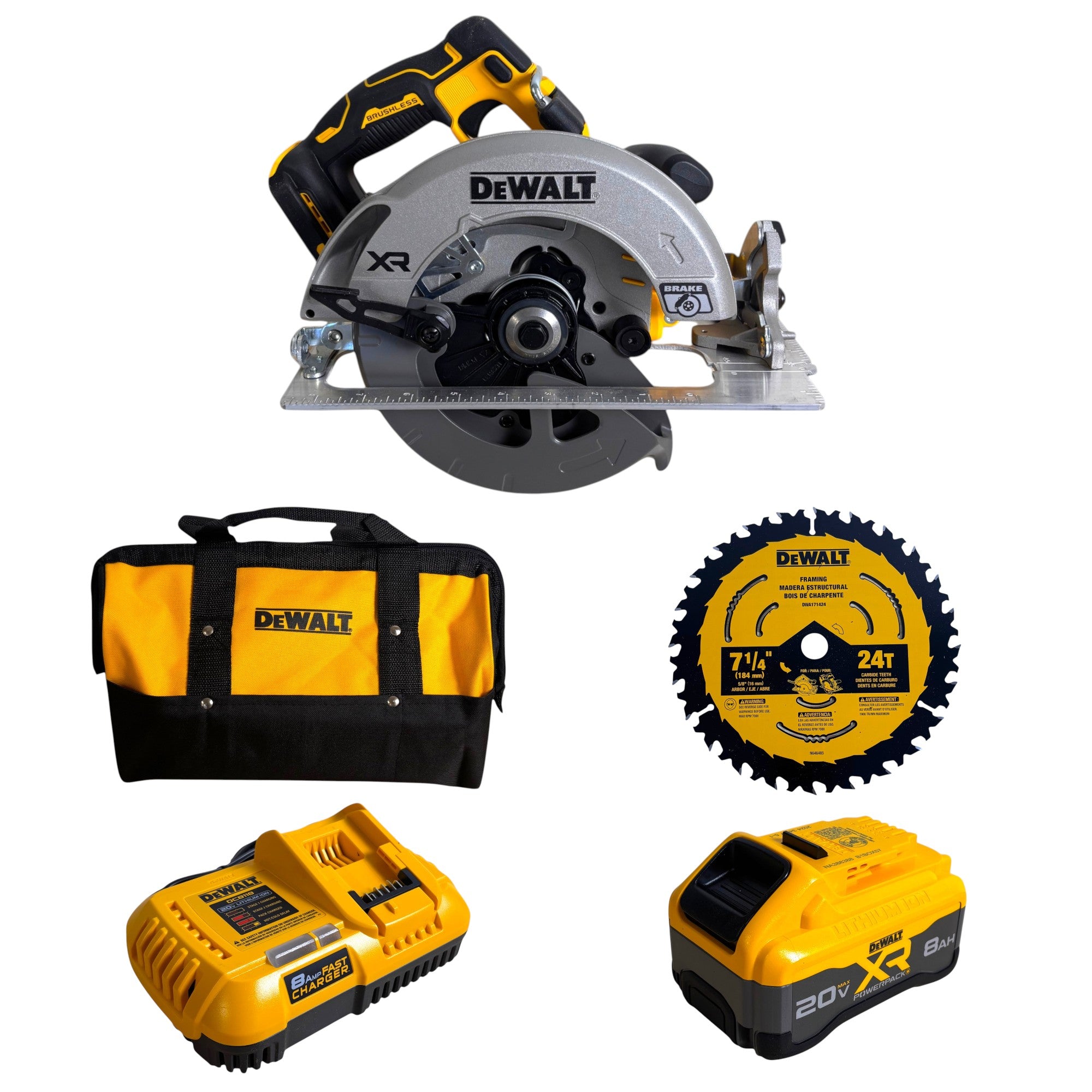 DEWALT (DCS590WW1) 20V MAX Lithium-Ion 7-1/4 in. Cordless Circular Saw Kit with 8.0 Ah Battery, Charger and Kit Bag