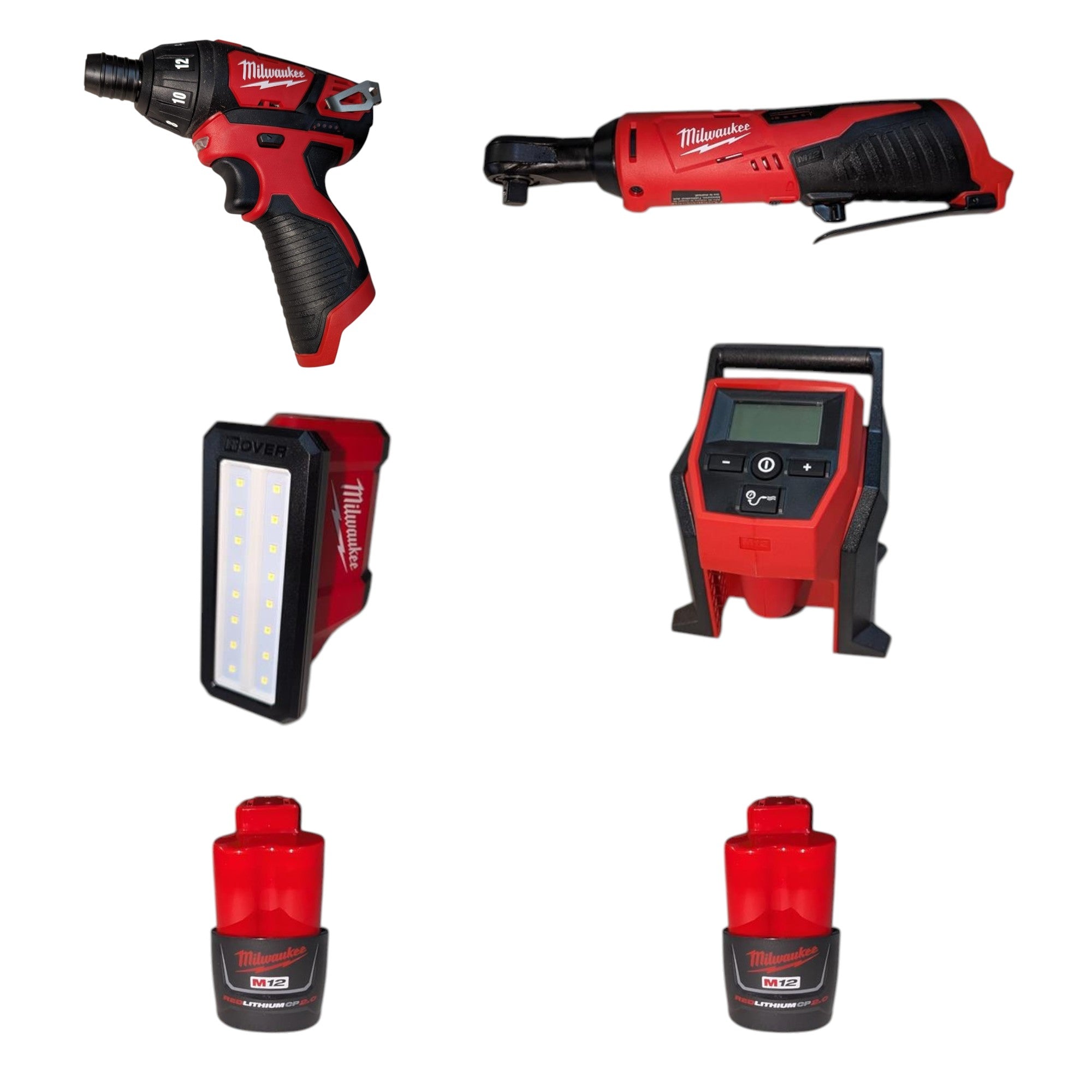 Milwaukee (2492-24) M12 12V Lithium-Ion Cordless Combo Kit (4-Tool) with Two 2.0Ah Batteries, Charger & Tool Bag