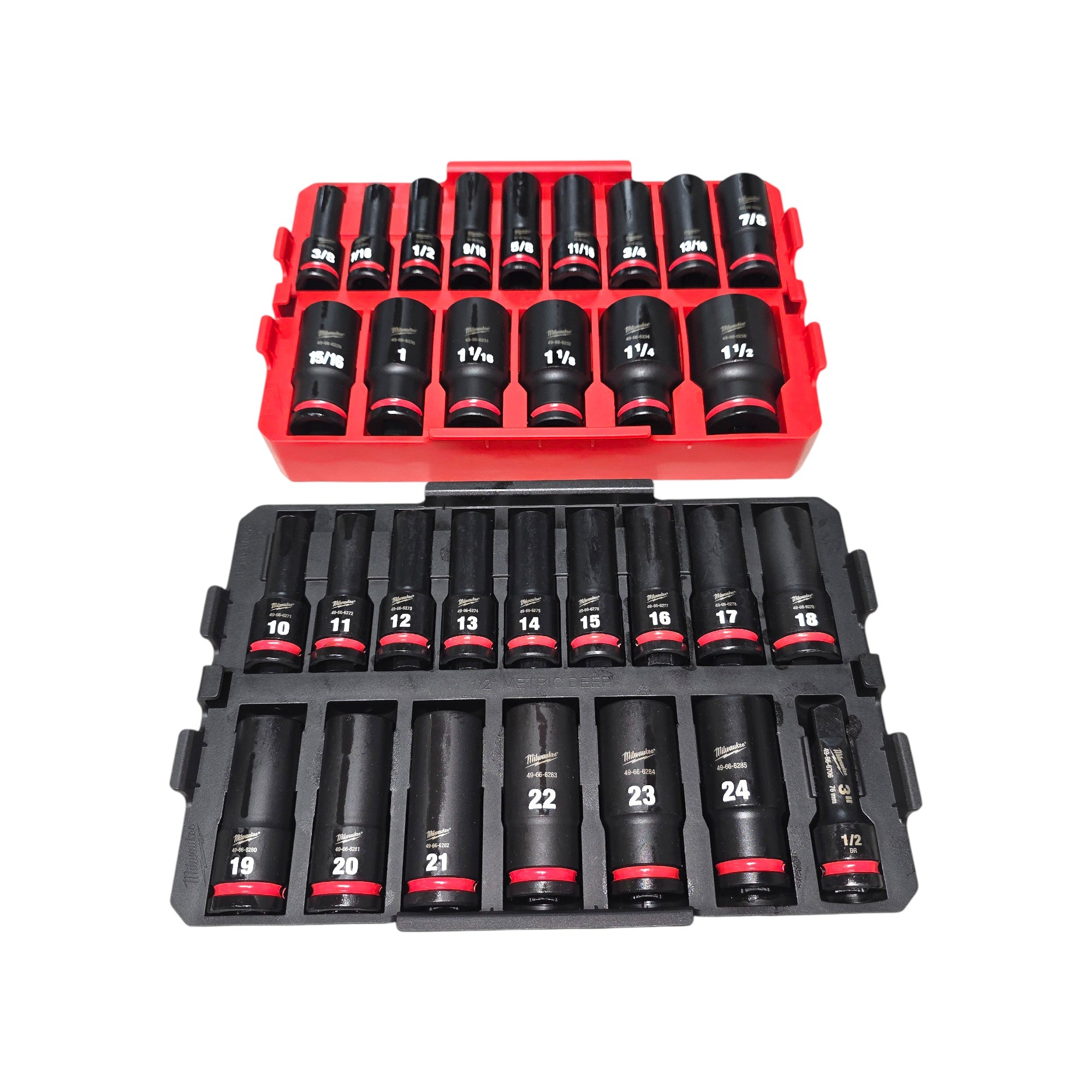 Milwaukee (49-66-6806) SHOCKWAVE Impact-Duty 1/2 in. Drive Metric and SAE Deep Well Impact PACKOUT Socket Set (31-Piece)