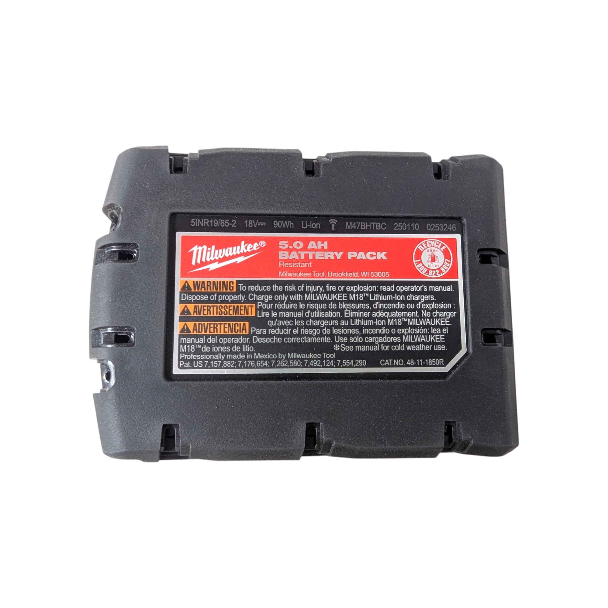 Milwaukee (48-11-1850R) M18 18-Volt 5.0 Ah Lithium-Ion XC Extended Capacity Resistant Battery Pack