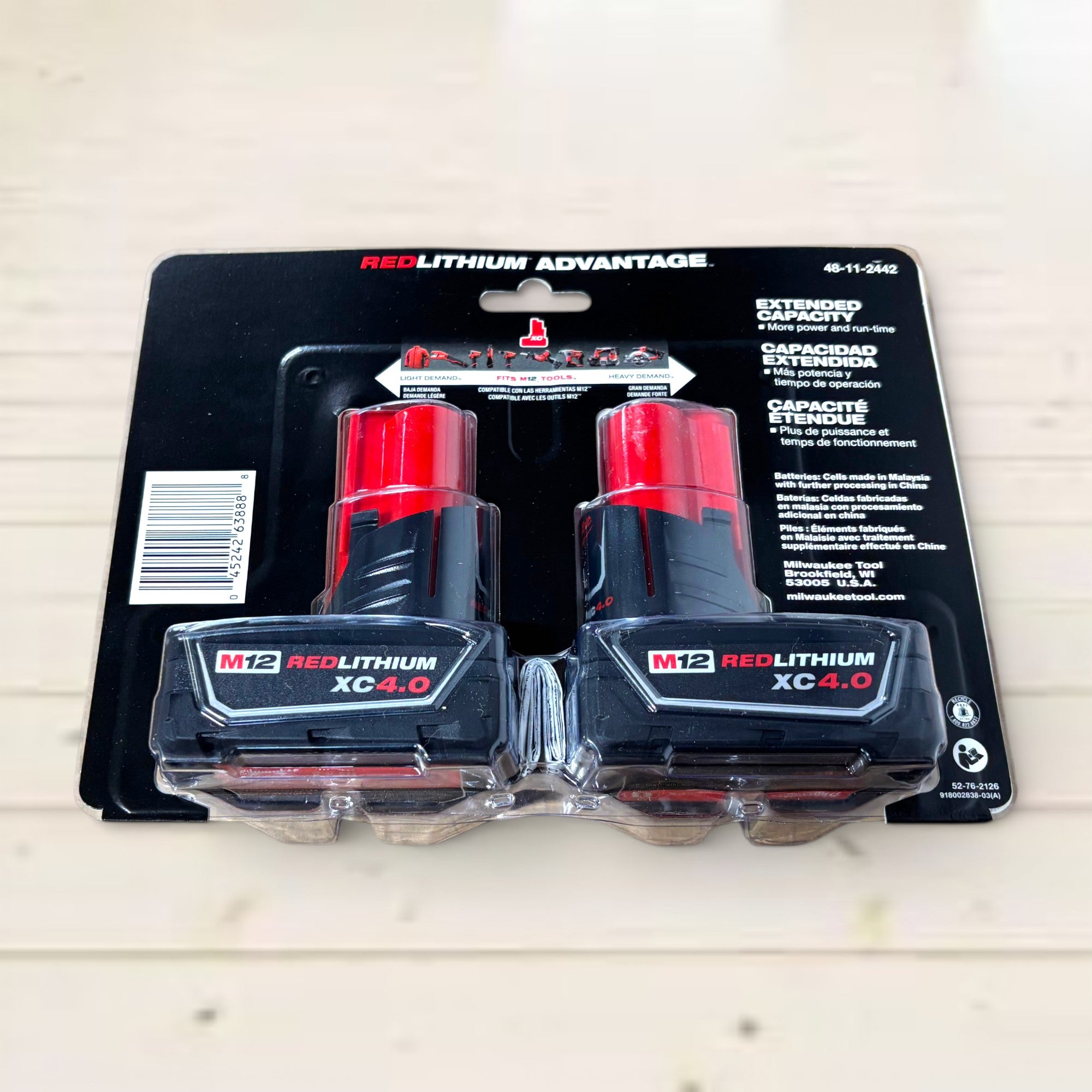 Milwaukee (48-11-2442) M12 12-Volt Lithium-Ion XC Extended Capacity 4.0 Ah Battery Pack (2-Pack)