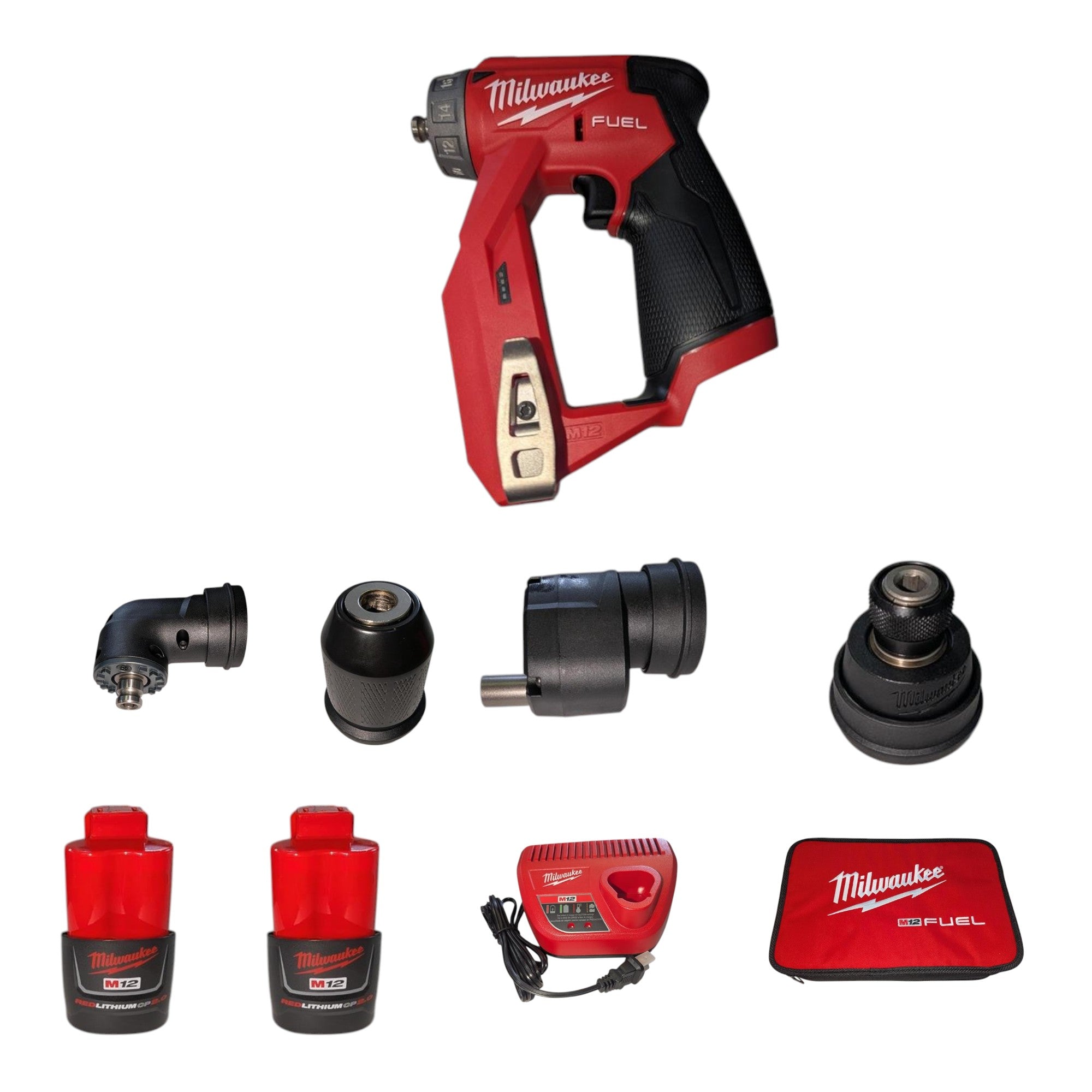 Milwaukee (2505-22) M12 FUEL 12V Lithium-Ion Brushless Cordless 4-in-1 Installation 3/8 in. Drill Driver Kit with 4-Tool Heads