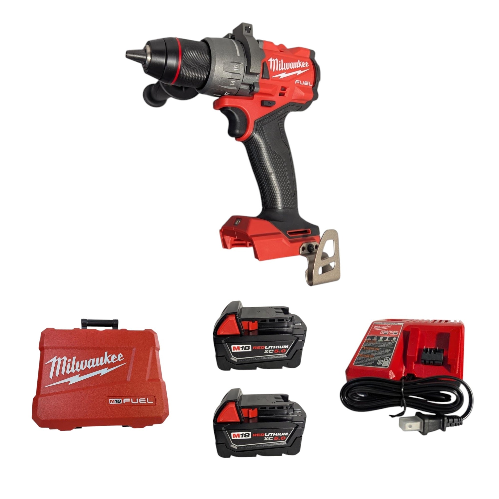 Milwaukee (2904-22) M18 FUEL 18V Lithium-Ion Brushless Cordless 1/2 in. Hammer Drill Driver Kit with Two 5.0 Ah Batteries and Hard Case