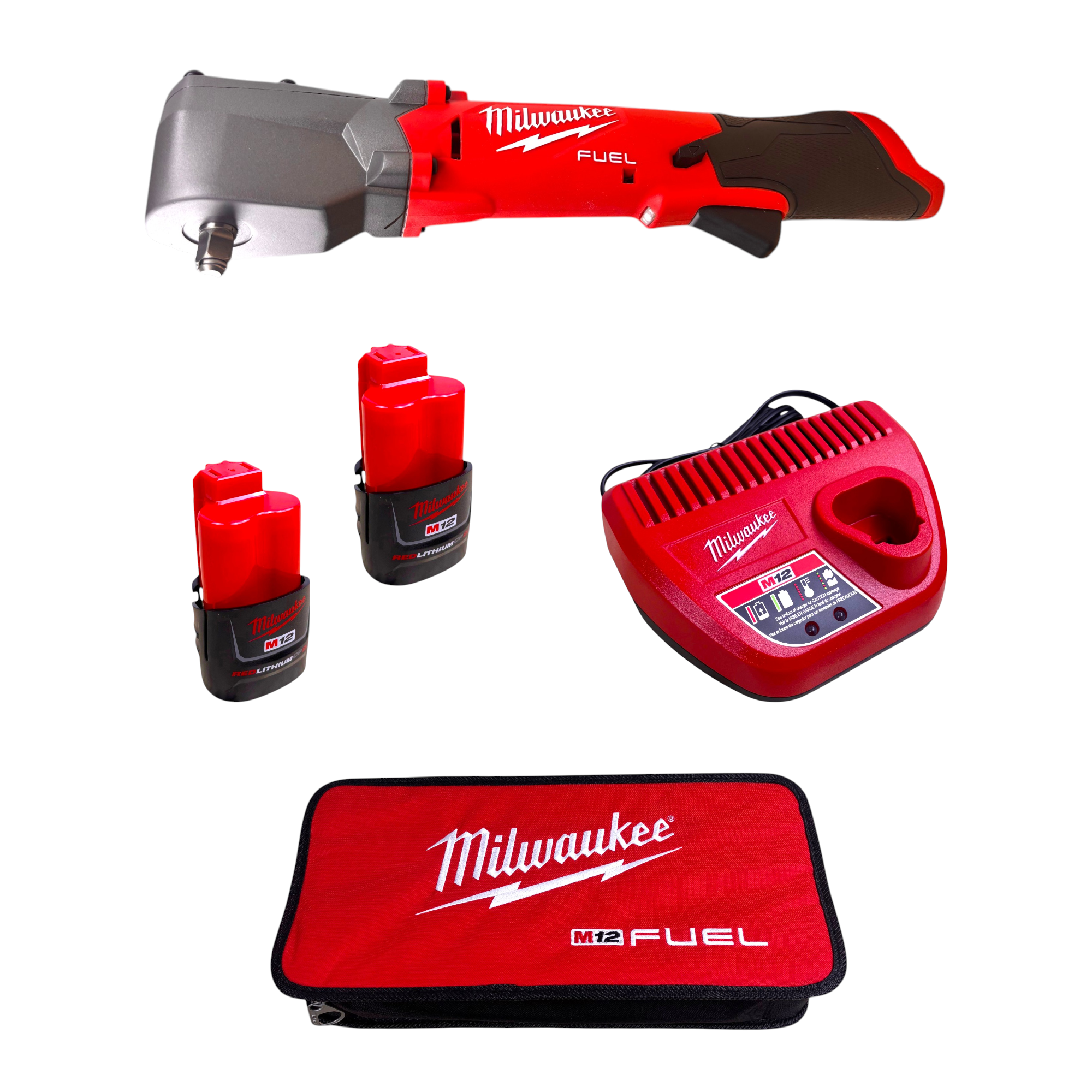 Milwaukee (2564-22) M12 FUEL 12V Lithium-Ion Brushless Cordless 3/8 in. Right Angle Impact Wrench Kit with Two 2.0 Ah Batteries