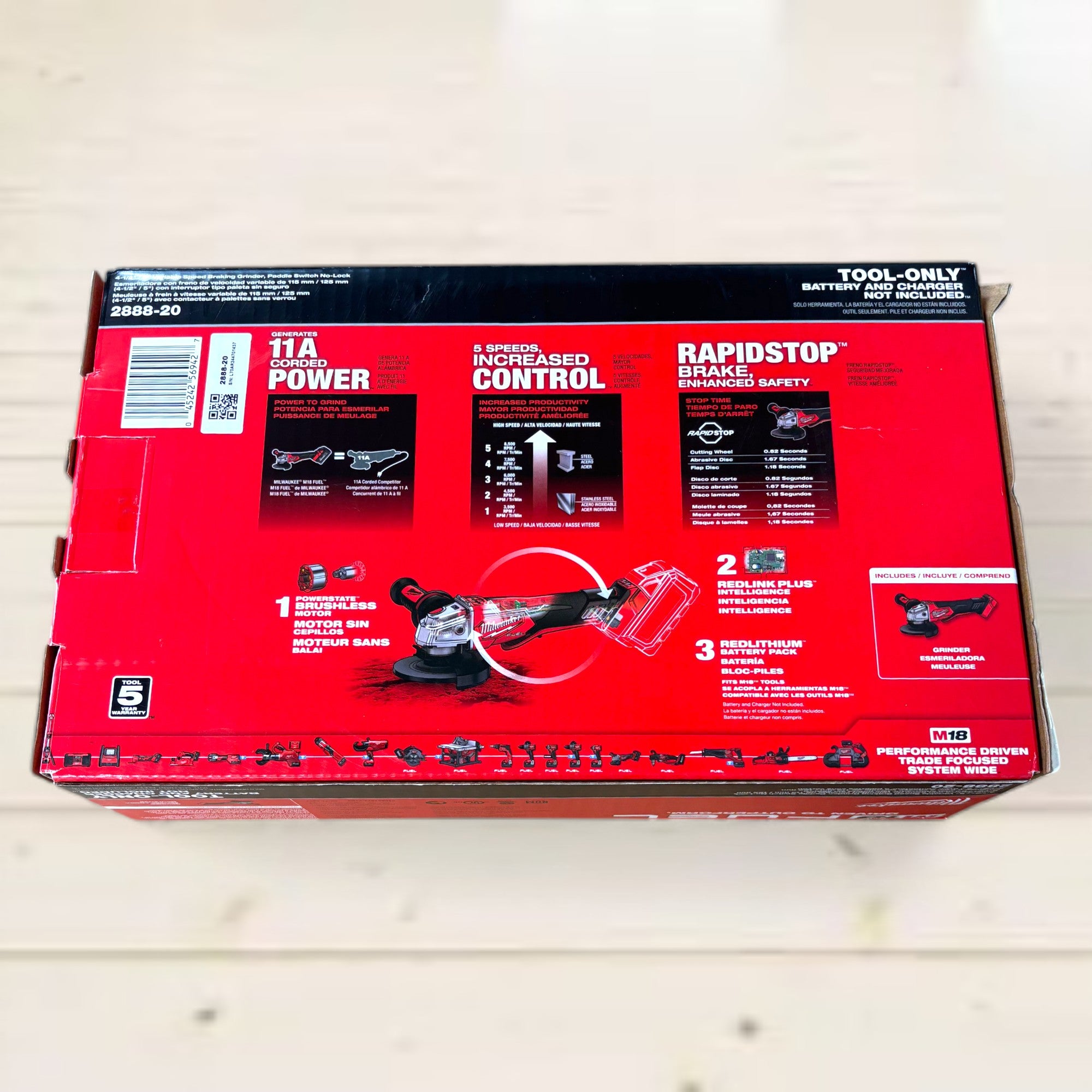 Milwaukee (2888-20) M18 FUEL 18V Lithium-Ion Brushless Cordless 4-1/2 in./5 in. Grinder with Variable Speed & Paddle Switch (Tool-Only)