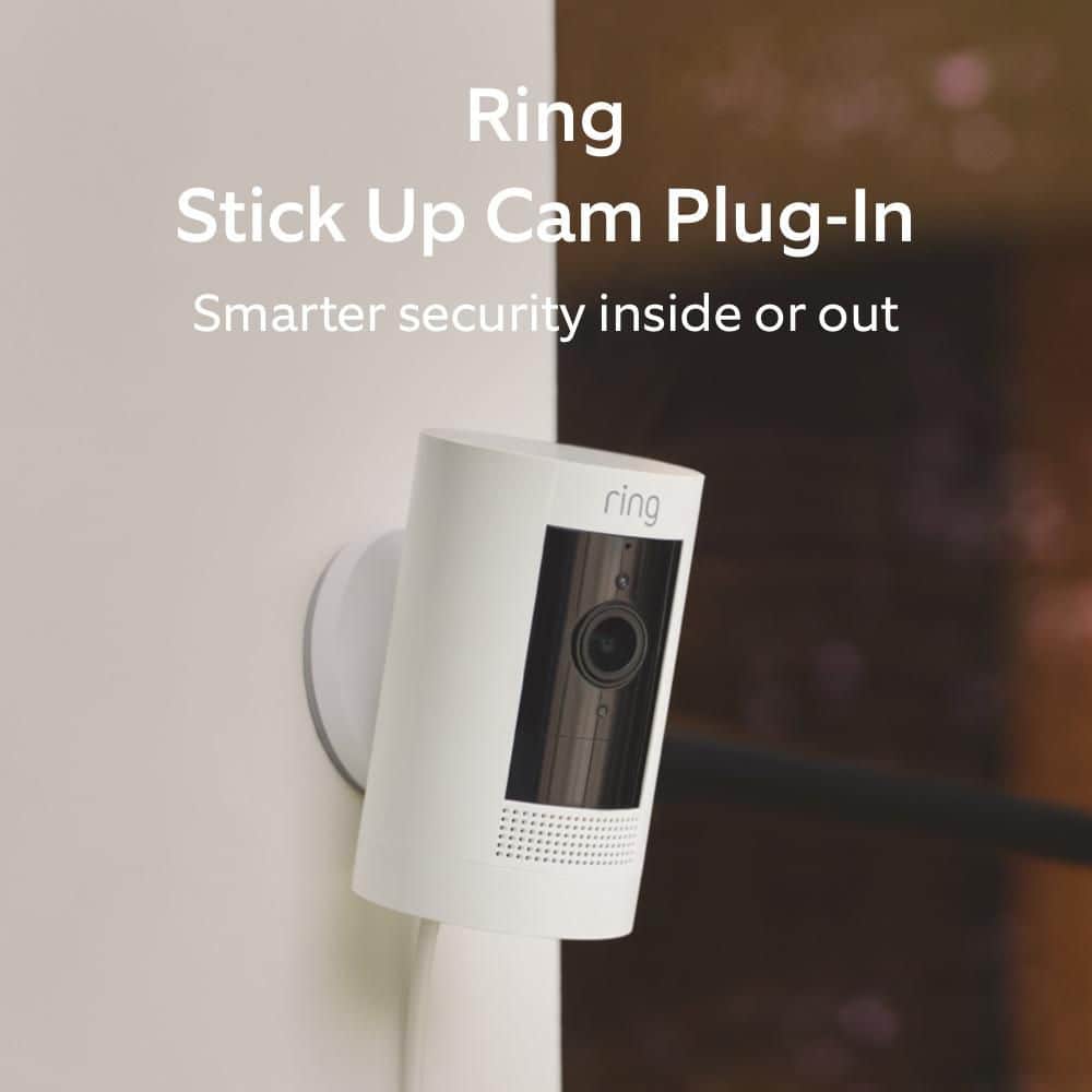 Ring (B0C5QRYBJB) Stick Up Cam Plug-In - Indoor/Outdoor Smart Security Camera with Two-Way Talk, Color Night Vision, Live View, White