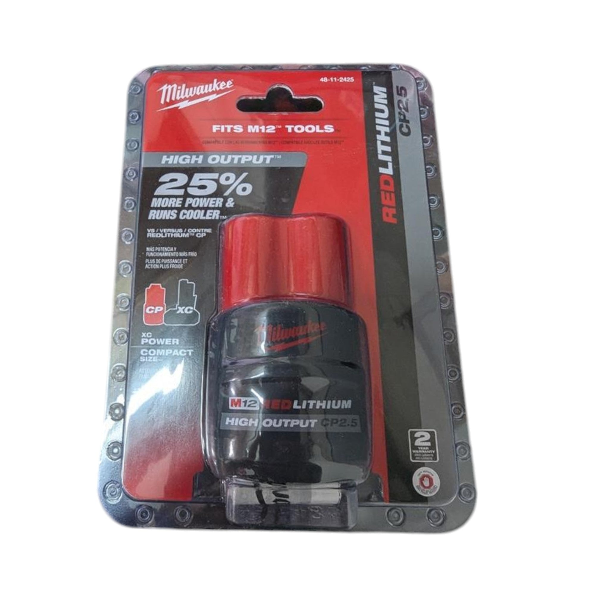 Milwaukee (48-11-2425) M12 12V Lithium-Ion CP High Output 2.5 Ah Battery Pack