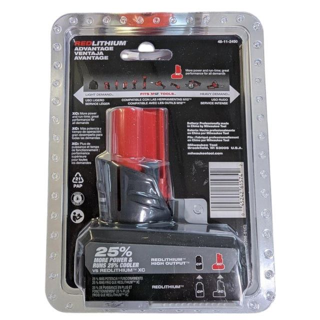 Milwaukee (48-11-2450) M12 12-Volt Lithium-Ion XC High Output 5.0 Ah Battery Pack