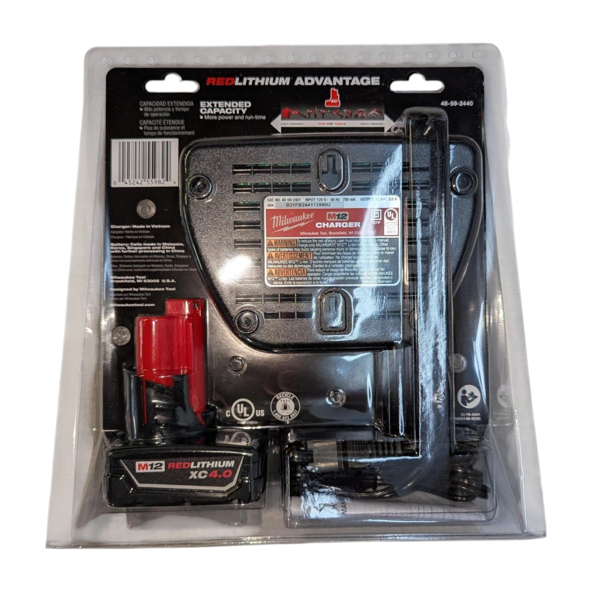 Milwaukee (48-59-2440) M12 12-Volt Lithium-Ion XC Battery Pack 4.0 Ah and Charger Starter Kit