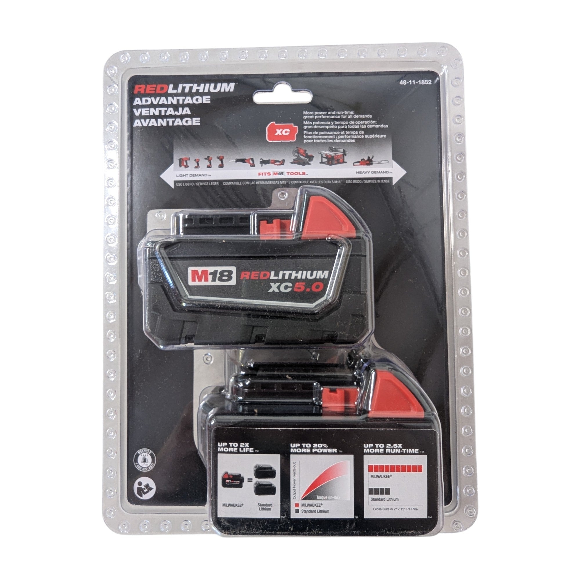 Milwaukee (48-11-1852) M18 18-Volt Lithium-Ion XC Extended Capacity 5.0 Ah Battery Pack (2-Pack)