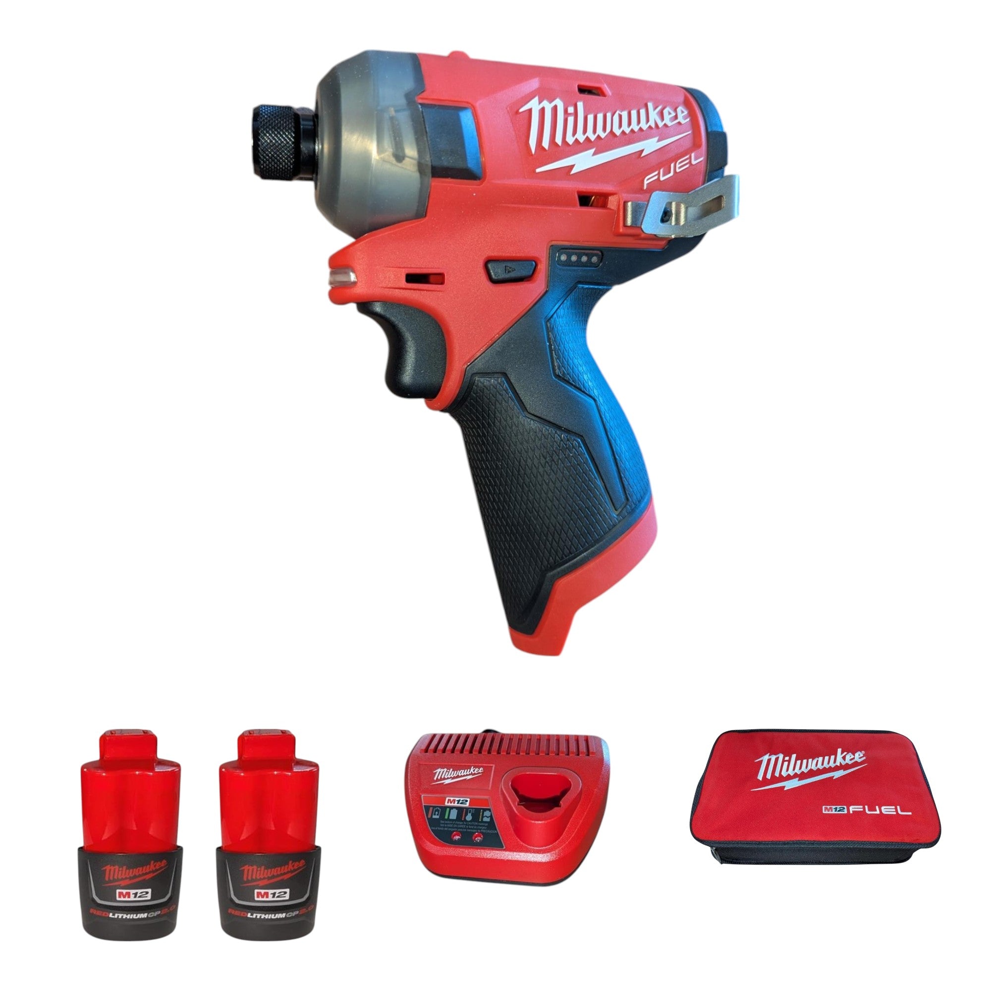 Milwaukee (2551-22) M12 FUEL SURGE 12V Lithium-Ion Brushless Cordless 1/4 in. Hex Impact Driver Compact Kit w/Two 2.0Ah Batteries, Bag