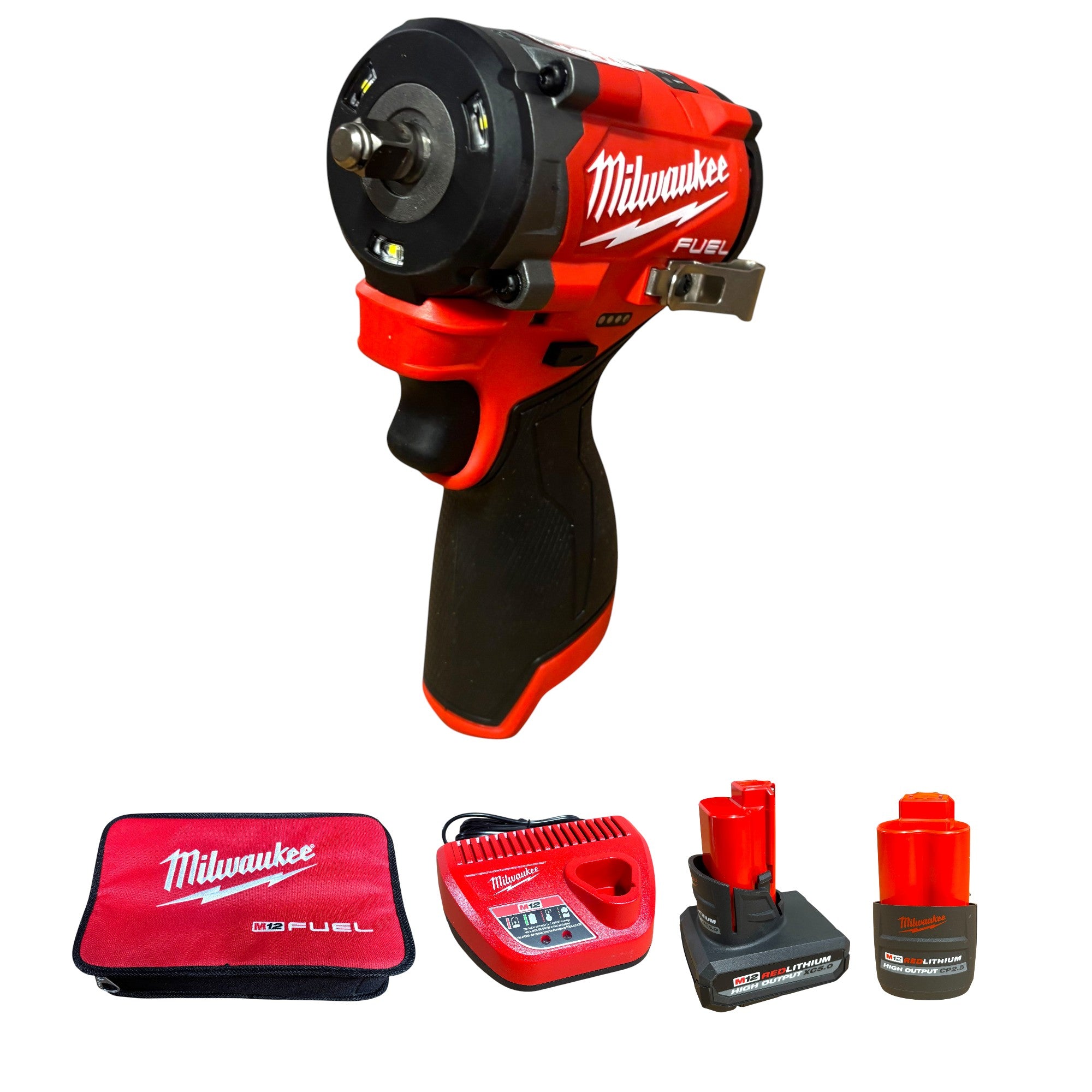 Milwaukee (2562-22) M12 FUEL 12V Li-Ion Brushless Cordless Stubby 3/8 in. Impact Wrench Kit w/(1) 5.0Ah & (1) 2.5 Ah High Output Batteries