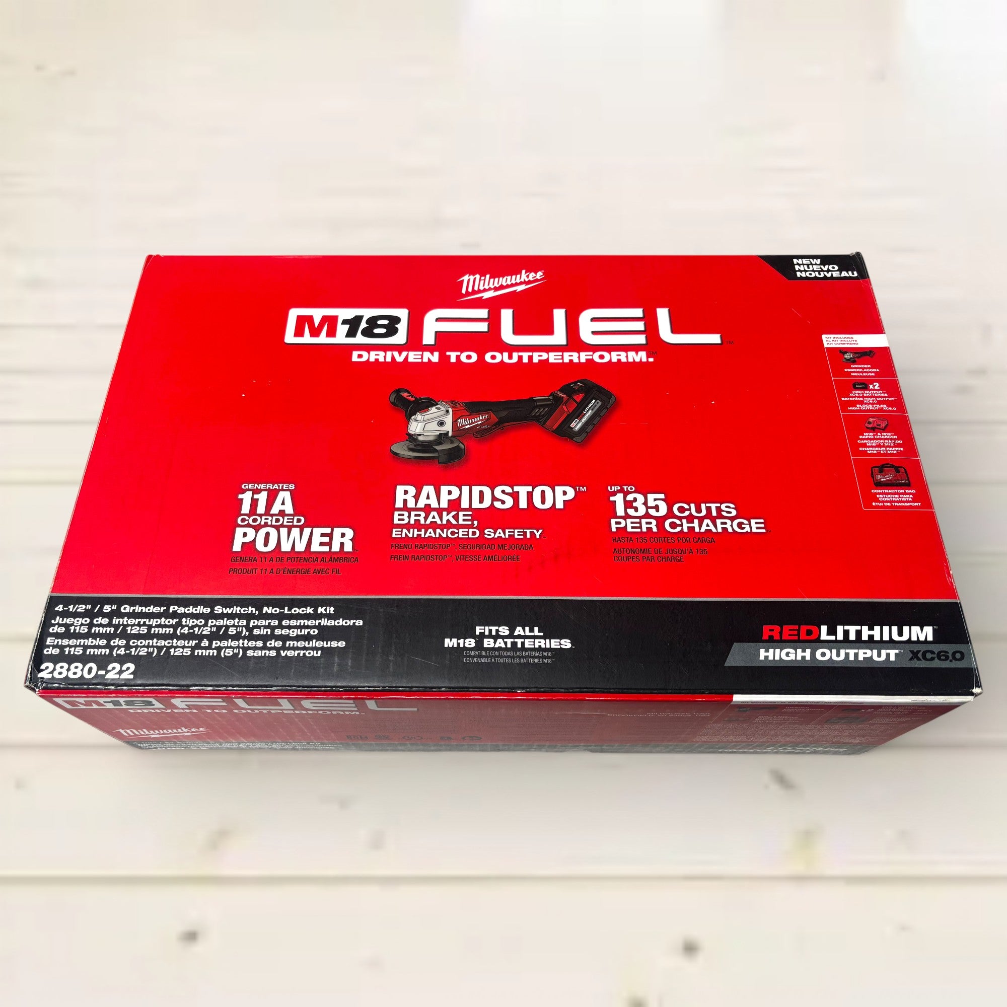 Milwaukee (2880-22)  M18 FUEL 18V Lithium-Ion Brushless Cordless 4-1/2 in./5 in. Grinder, Paddle Switch Kit with Two 6.0 Ah Batteries