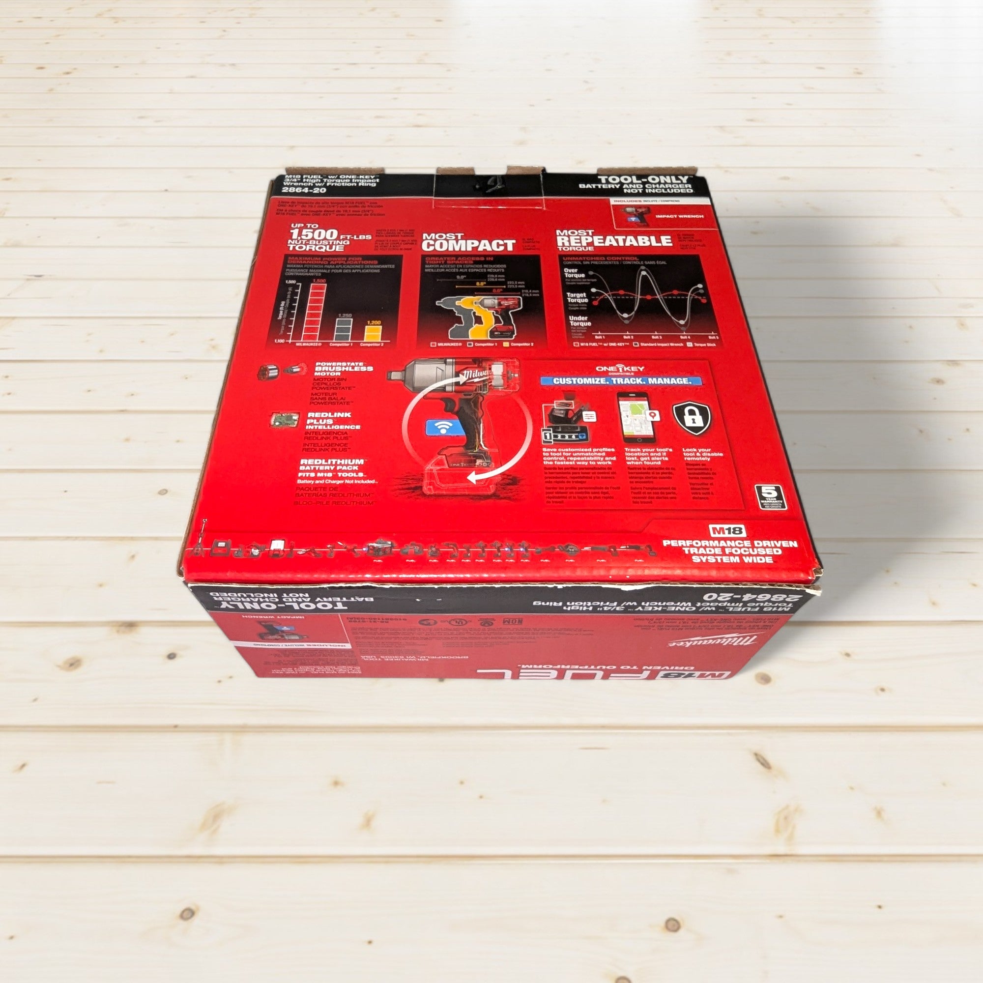 Milwaukee (2864-20) M18 FUEL ONE-KEY 18V Lithium-Ion Brushless Cordless 3/4 in. Impact Wrench with Friction Ring (Tool-Only)