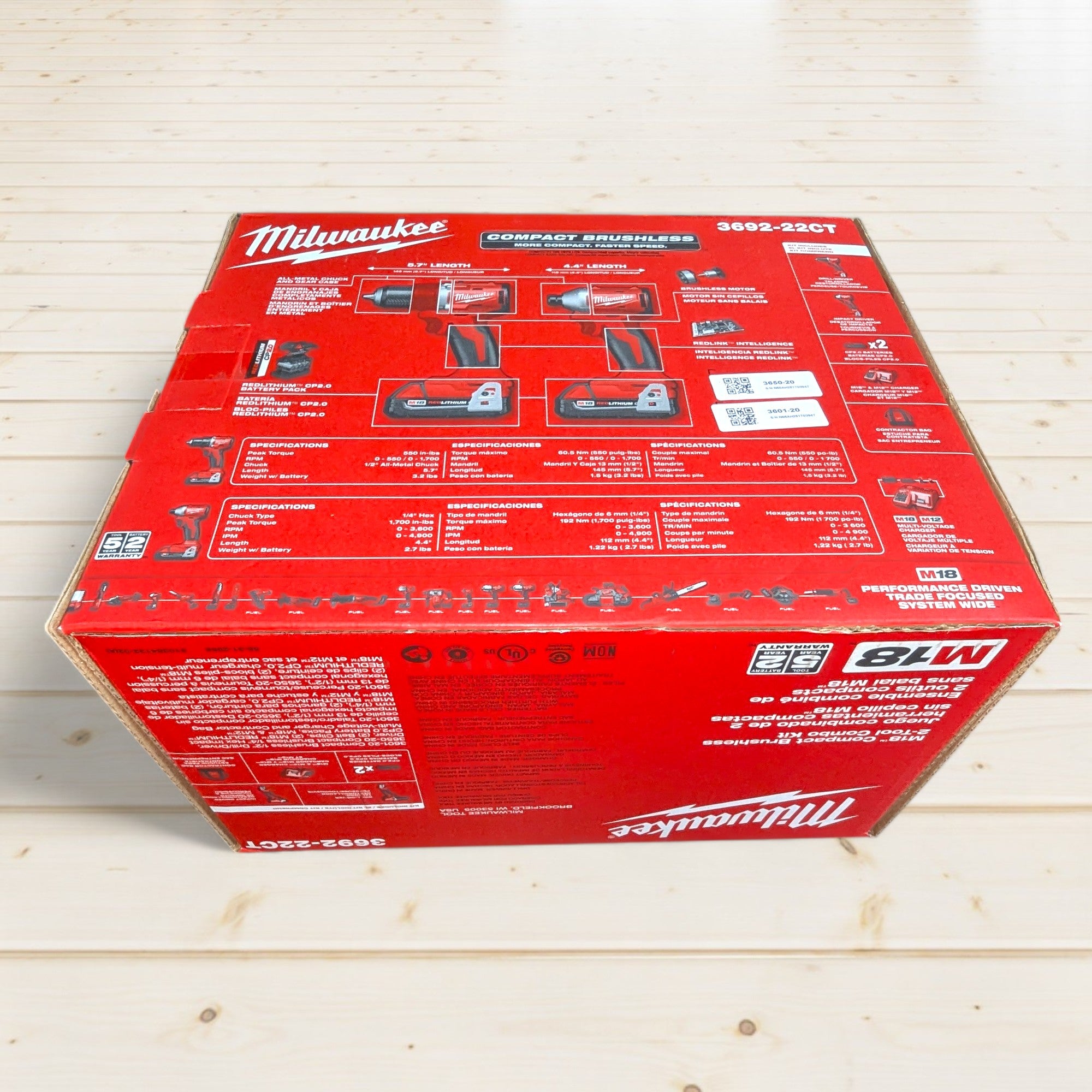 Milwaukee (3692-22CT) M18 18V Lithium-Ion Brushless Cordless Compact Drill/Impact Combo Kit (2-Tool) w/(2) 2.0 Ah Batteries, Charger & Bag